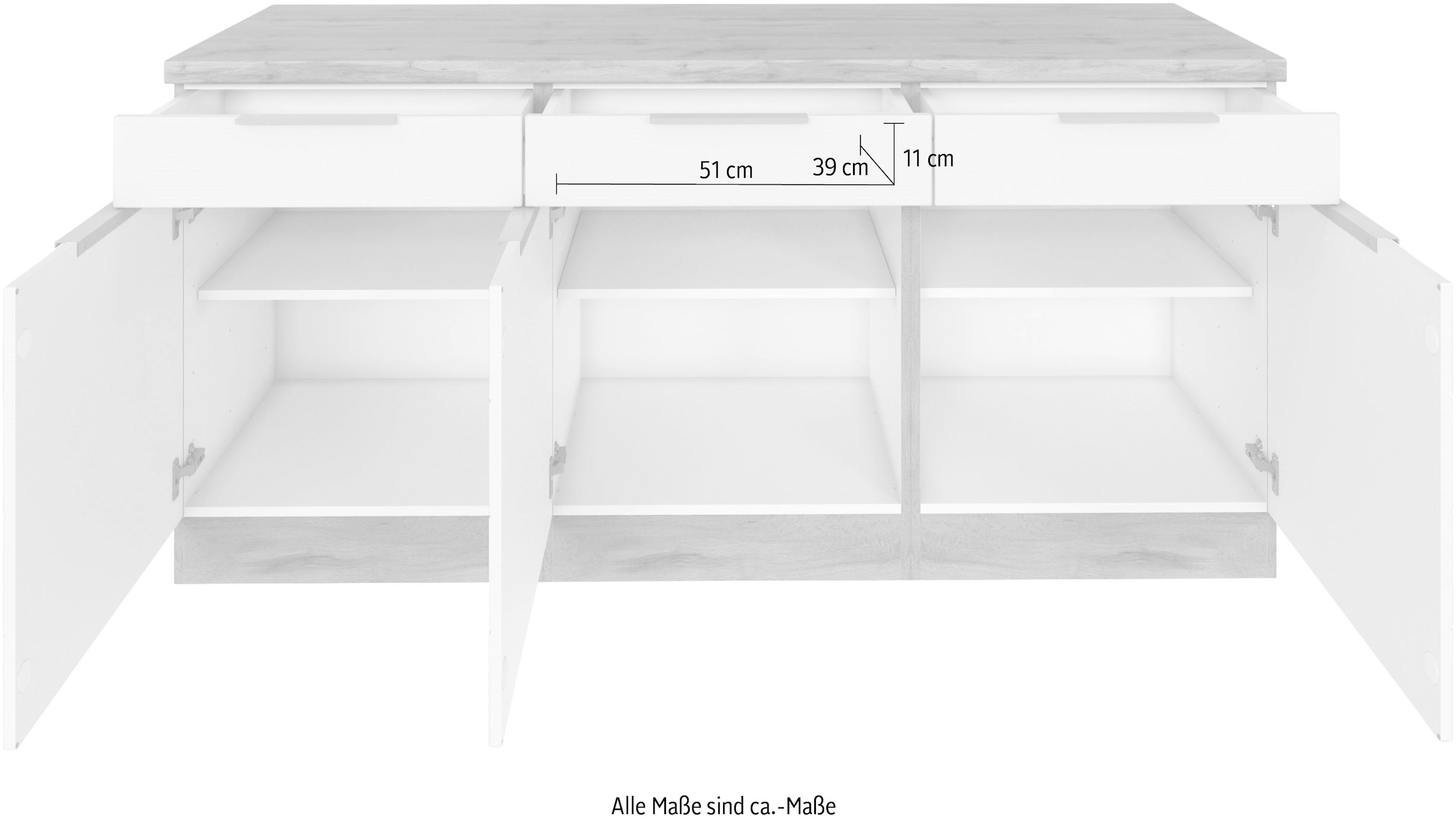 KOCHSTATION Unterschrank »KS-Luhe«, 180 cm breit, für viel Stauraum, MDF-Fronten mit waagerechter Lisene