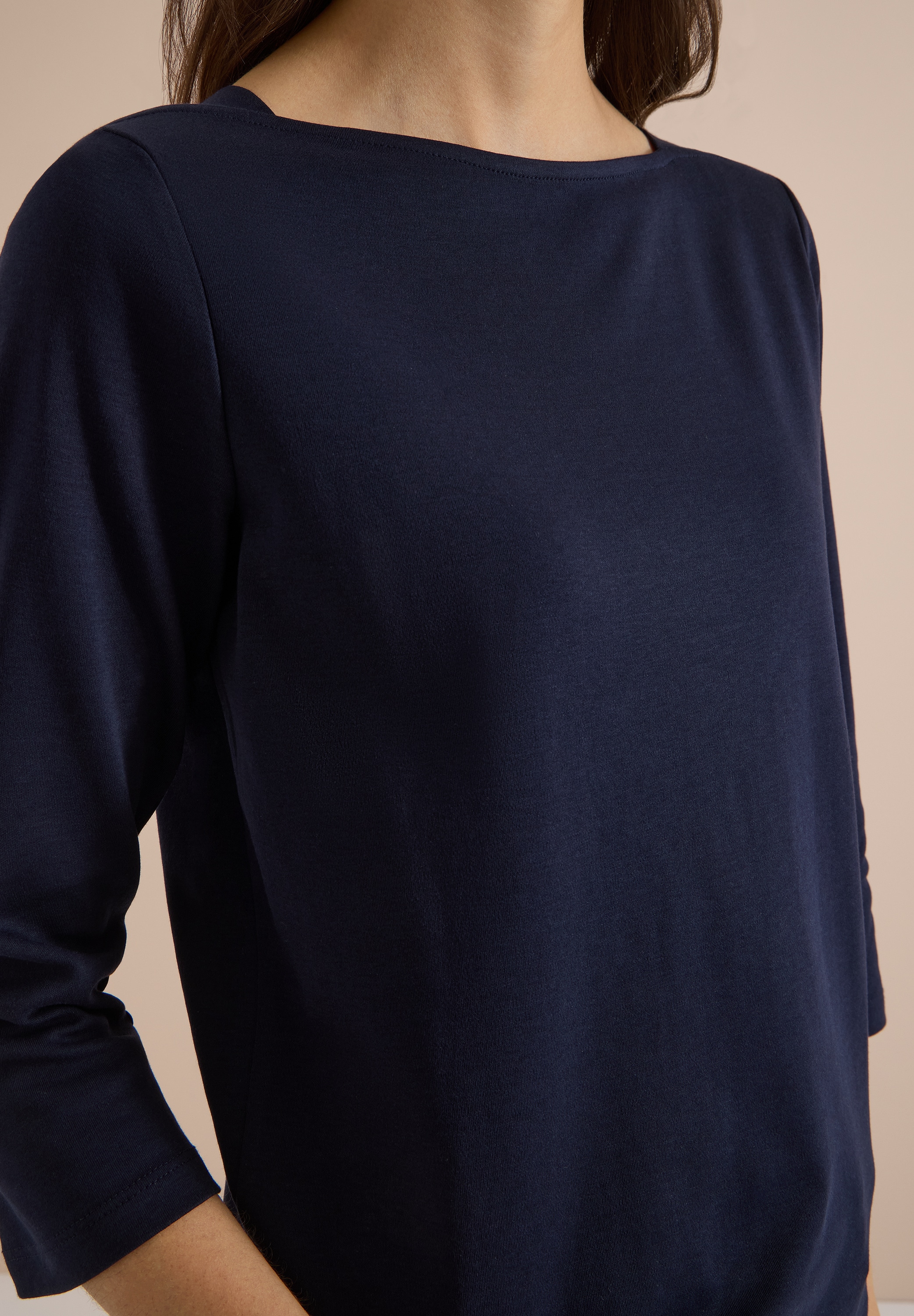 Cecil 3/4-Arm-Shirt U-Boot-Ausschnitt, unifarben, Baumwolle