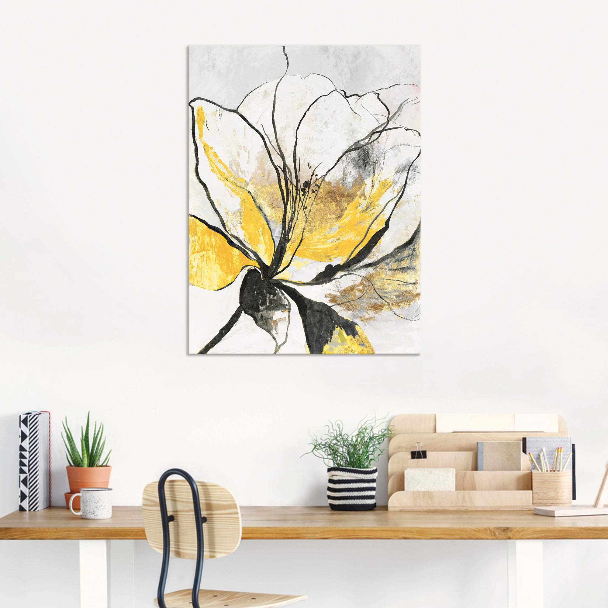 Artland Wandbild »Umrissenes Blumenmuster I gelbe Version«, Blumenbilder, (1 St.), als Alubild, Outdoorbild, Leinwandbild, Poster, Wandaufkleber