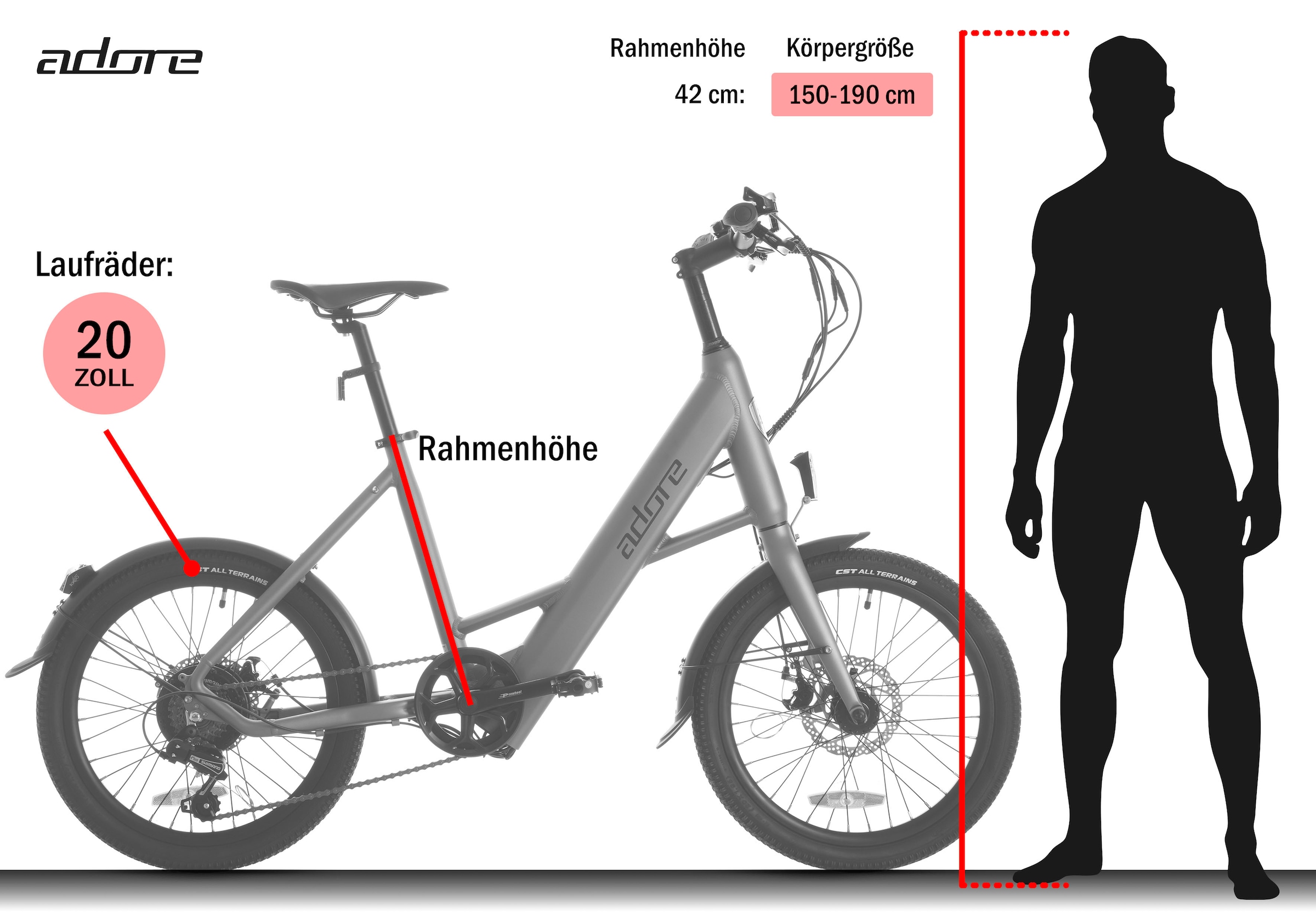 Adore »C-200« 7 Gang Shimano Tourney Schaltwerk Kettenschaltung Heckmotor 250 W Pedelec, Elektrofahrrad für Damen u. Herren