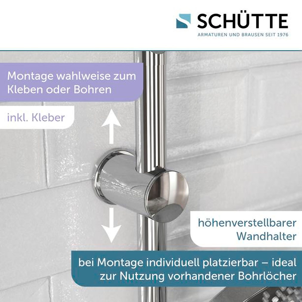 Schütte Stangenbrause-Set Komplett-Set,  Duschset zum Kleben, ohne Bohren, Duschkopf mit Schlauch und Halterung