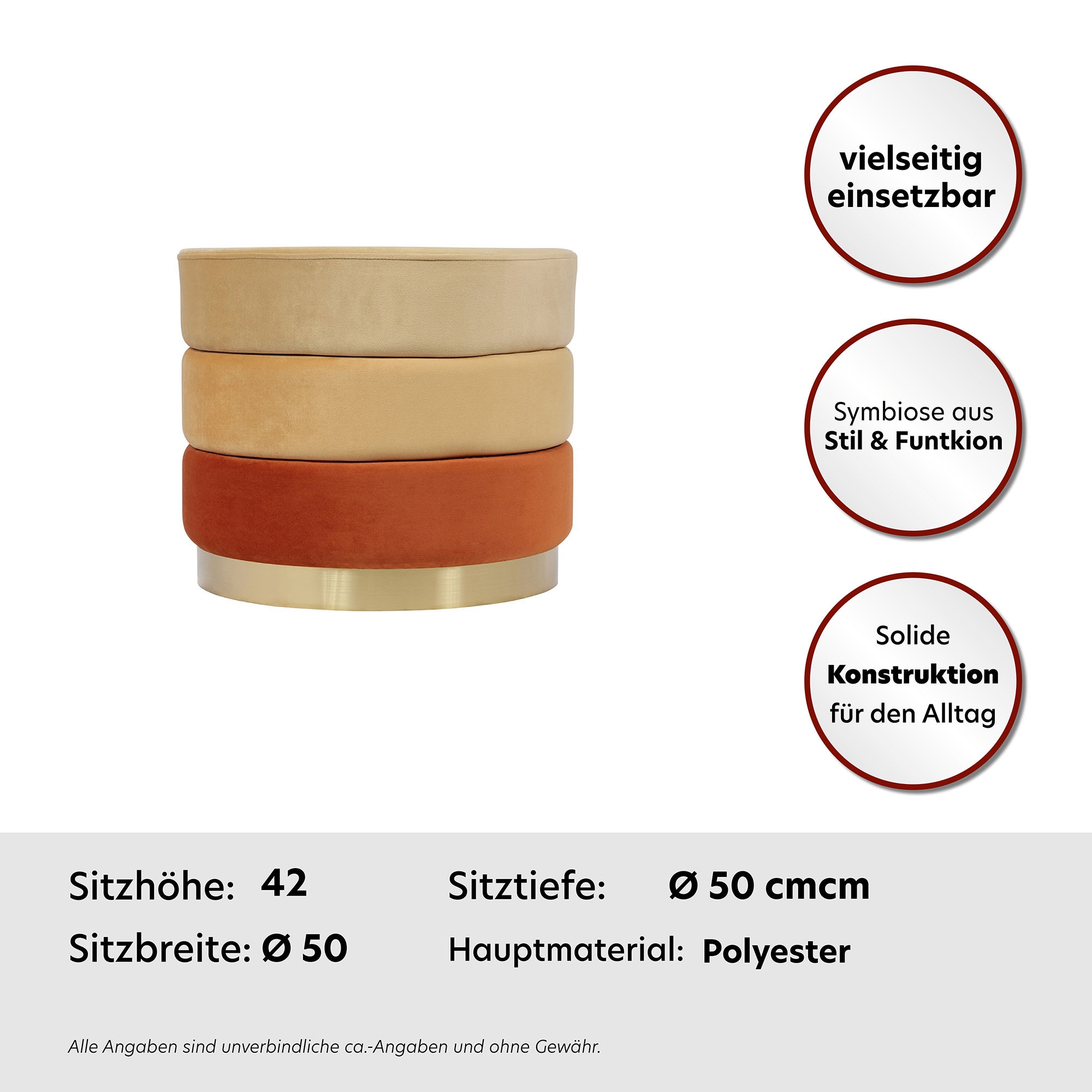 Kayoom Sitzhocker »Hocker Elyse, Edler Touch durch goldenen Sockel«, (1 St.), samtweich, hochwertig, Perfekt aufeinander abgestimmte Farben