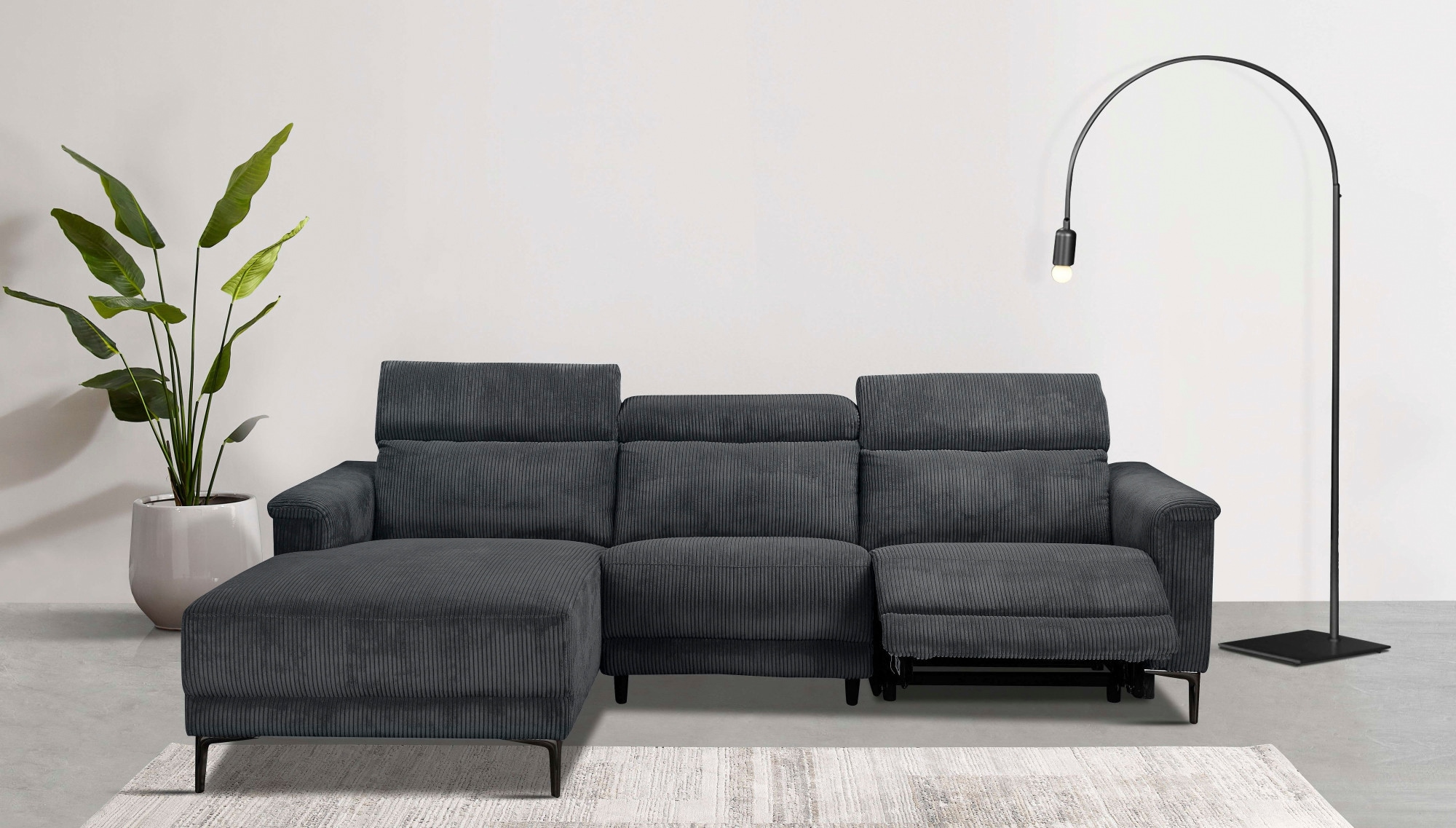 Places of Style Ecksofa »Lund in Cord, L-Form, 261 cm, manuelle und elektr. Relaxfunktion,«, USB-A und Kopfteilverstellung