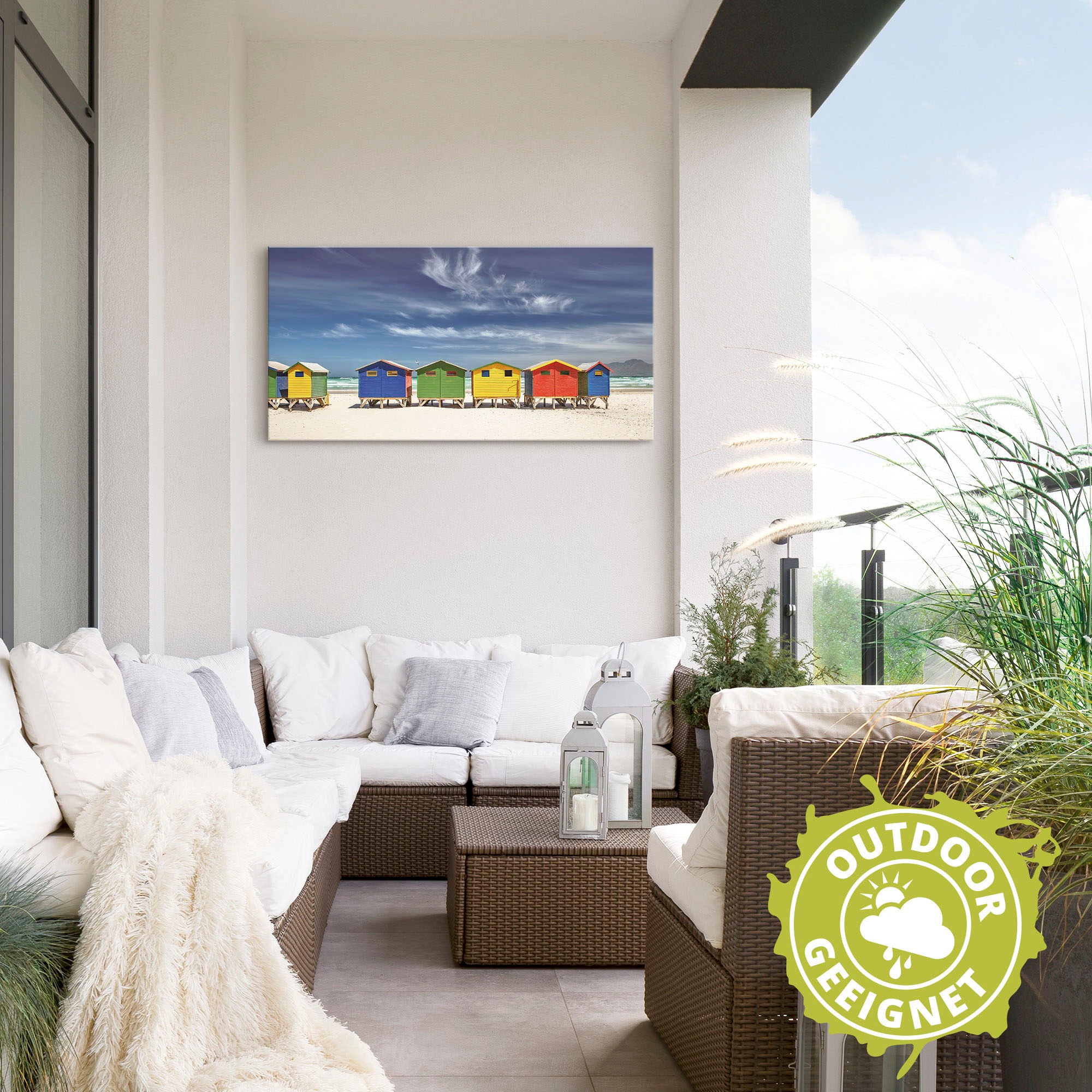 Artland Wandbild »Bunte Strandhäuser bei Kapstadt«, Strandbilder, (1 St.), als Alubild, Outdoorbild, Leinwandbild, Poster, Wandaufkleber