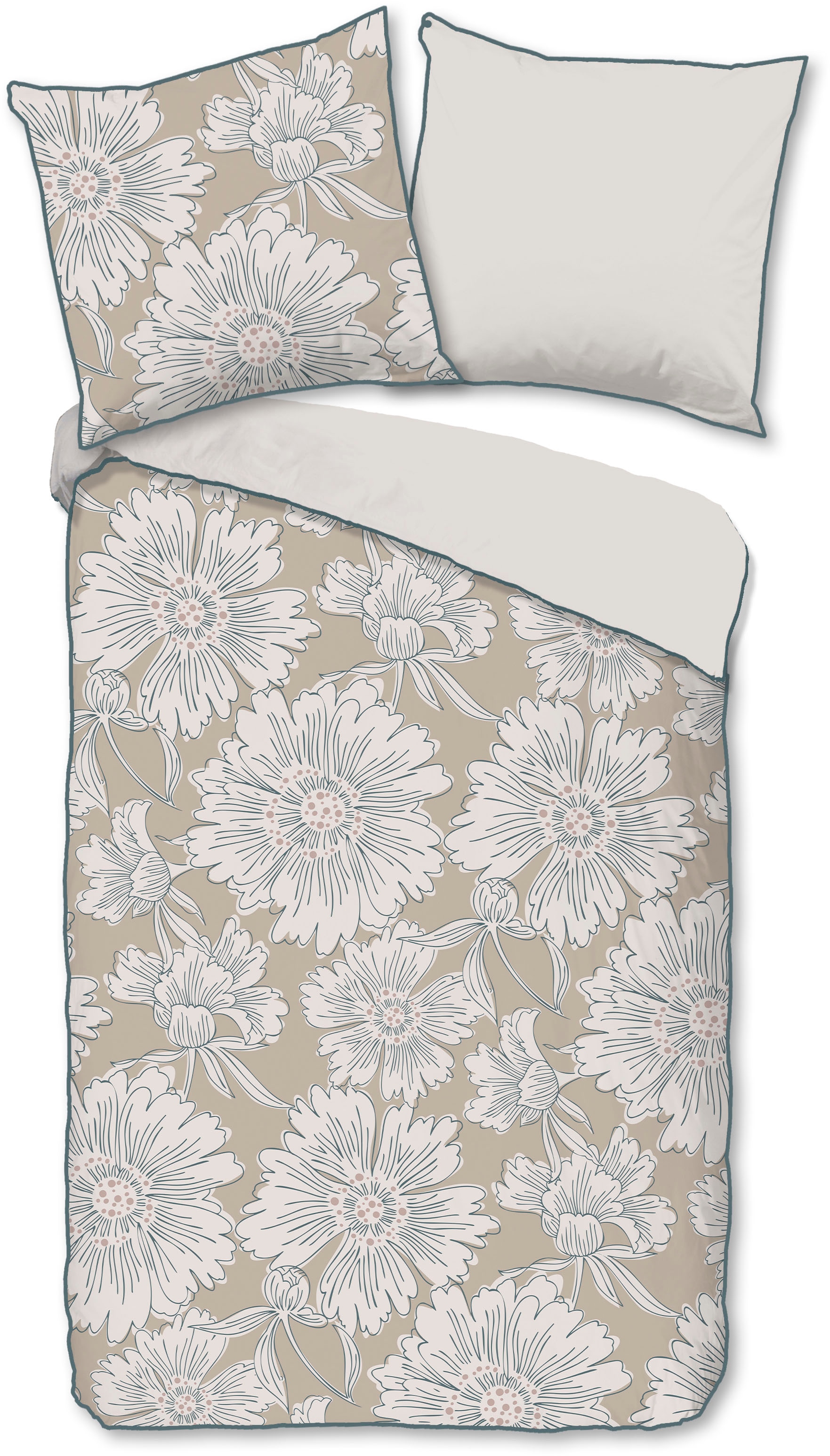 Descanso Wendebettwäsche »Ancona« 2 Satin, Reißverschluss, Paspel, Biese, Wendeoptik, Luxe, Blume