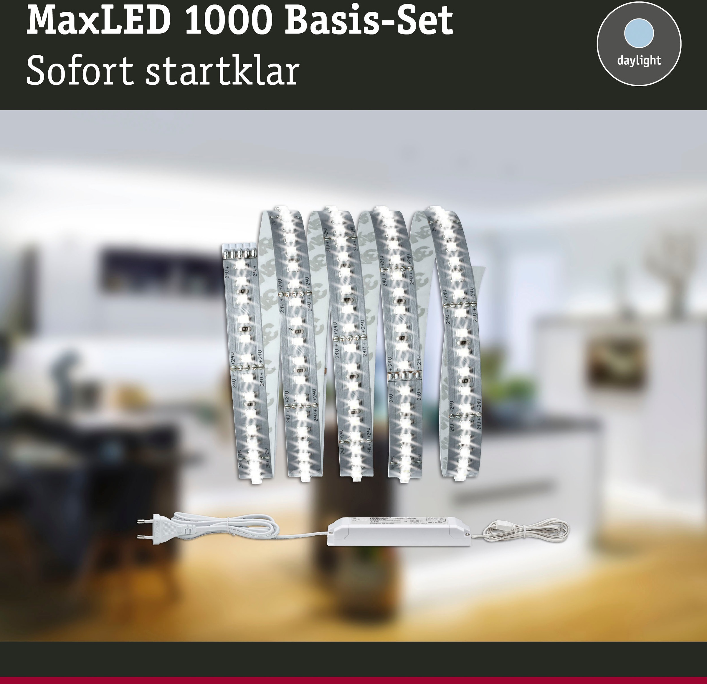 Paulmann LED-Streifen »MaxLED 1000 Basisset 1,5m Tageslichtweiß 18W 1100lm/m 6500K«, 1 St.-flammig, Basisset,Tageslichtweiß 18W 1100lm/m 6500K