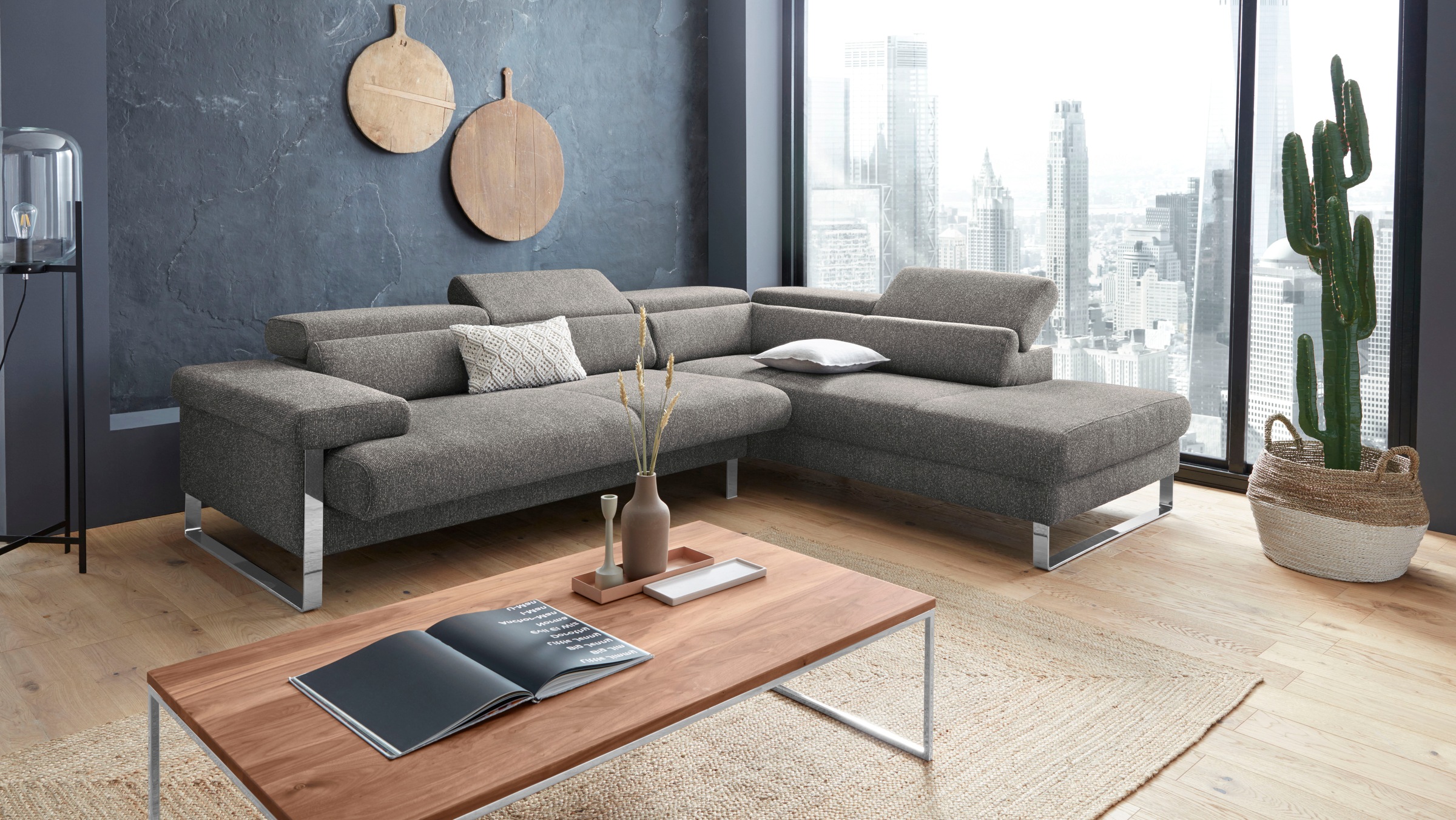 W.SCHILLIG Ecksofa »finn, toller Sitzkomfort, L-Form, hochwertige Verarbeitungsdetails«, German Design Award 2016, Fußgestell Chrom glänzend, Breite 281 cm