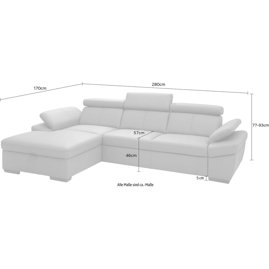 exxpo - sofa fashion Ecksofa »Salerno«, inklusive Kopfteil- und Armteilverstellung, wahlweise mit Bettfunktion
