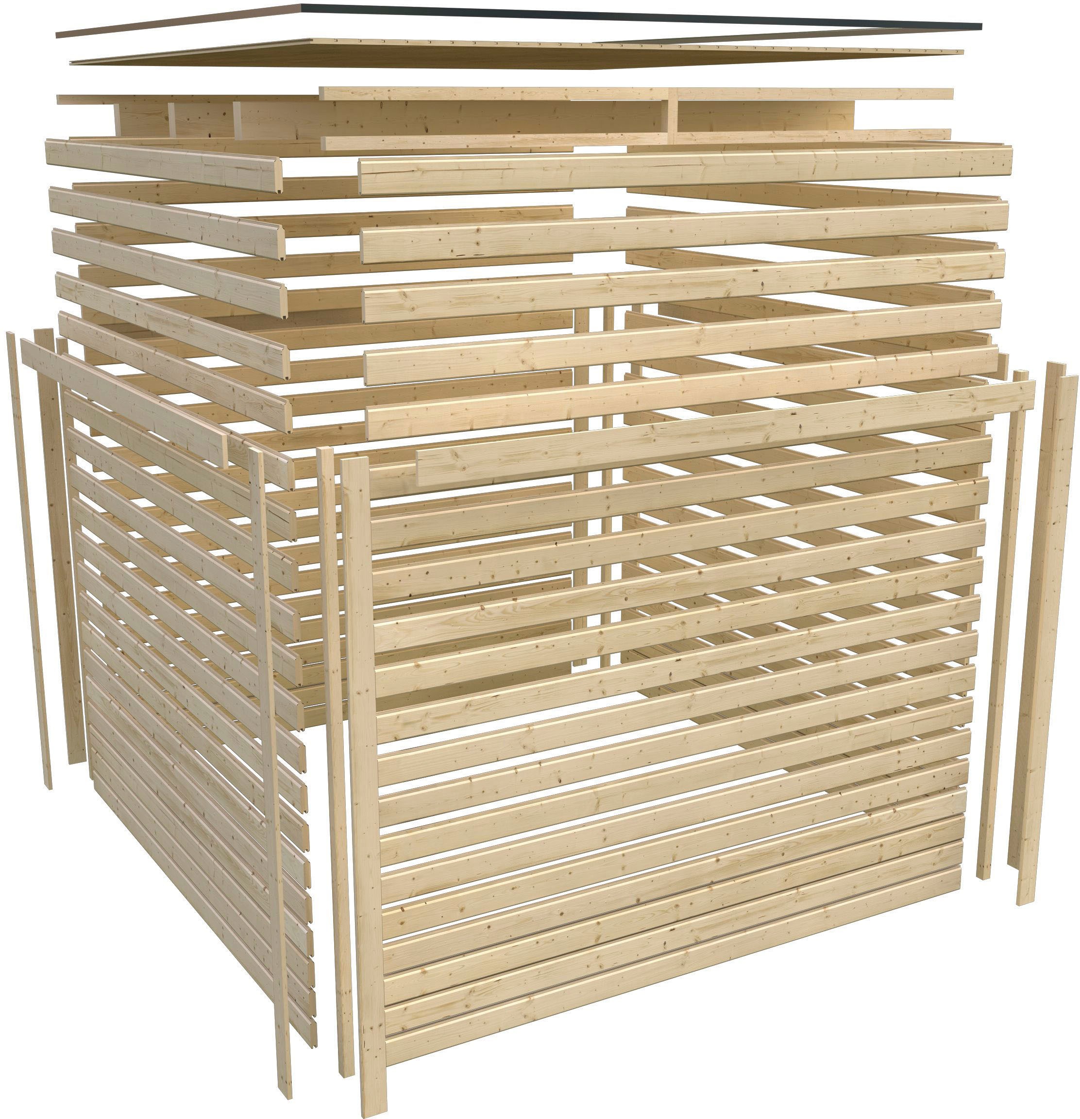 Karibu Gartenhaus »Quellsee 2«, (Set), mit Anbaudach, naturbelassen oder terragrau