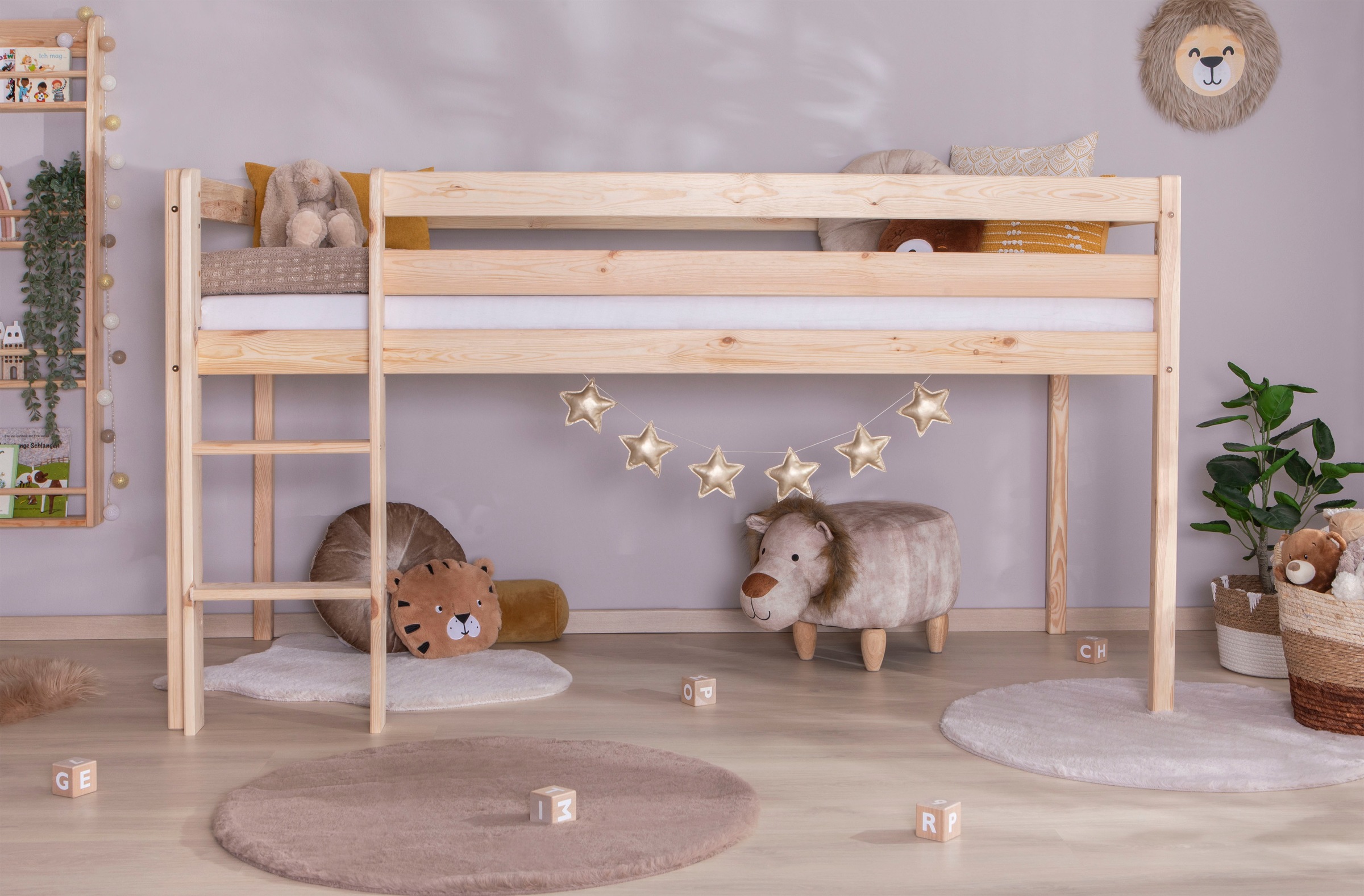Ticaa Hochbett »Malte, FSC®-zertifizierte Kiefer, Deal für begrenzte Zeit!«, (90x200cm Liegefläche, Höhe 114cm), mit Rollrost