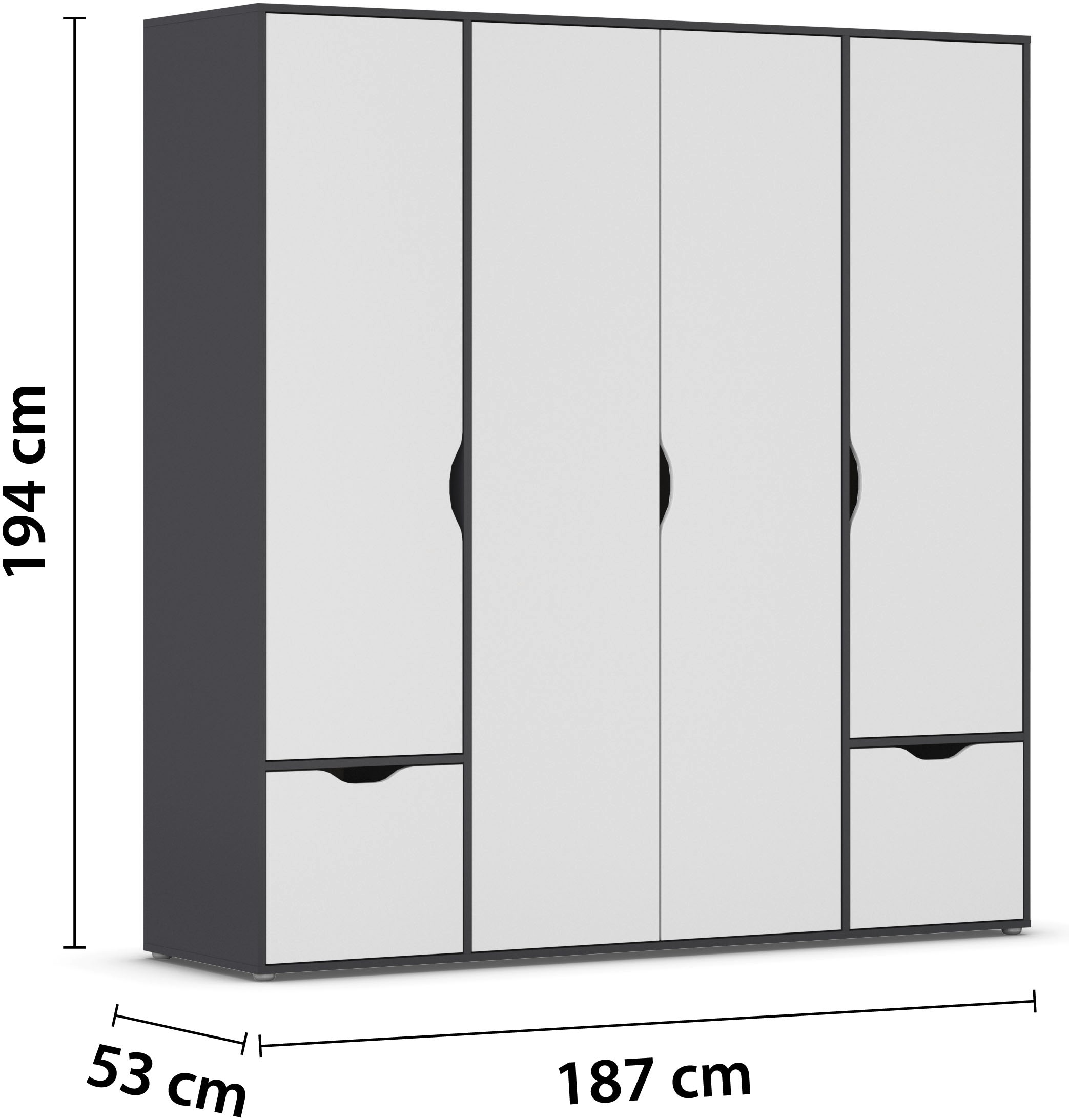rauch Drehtürenschrank »Kleiderschrank Schrank Garderobe Wäscheschrank NARAI mit Schubladen«, (in 3 verschiedenen Ausstattungen BASIC/CLASSIC/PREMIUM), Griffausfräsungen für eine grifflose Optik TOPSELLER MADE IN GERMANY