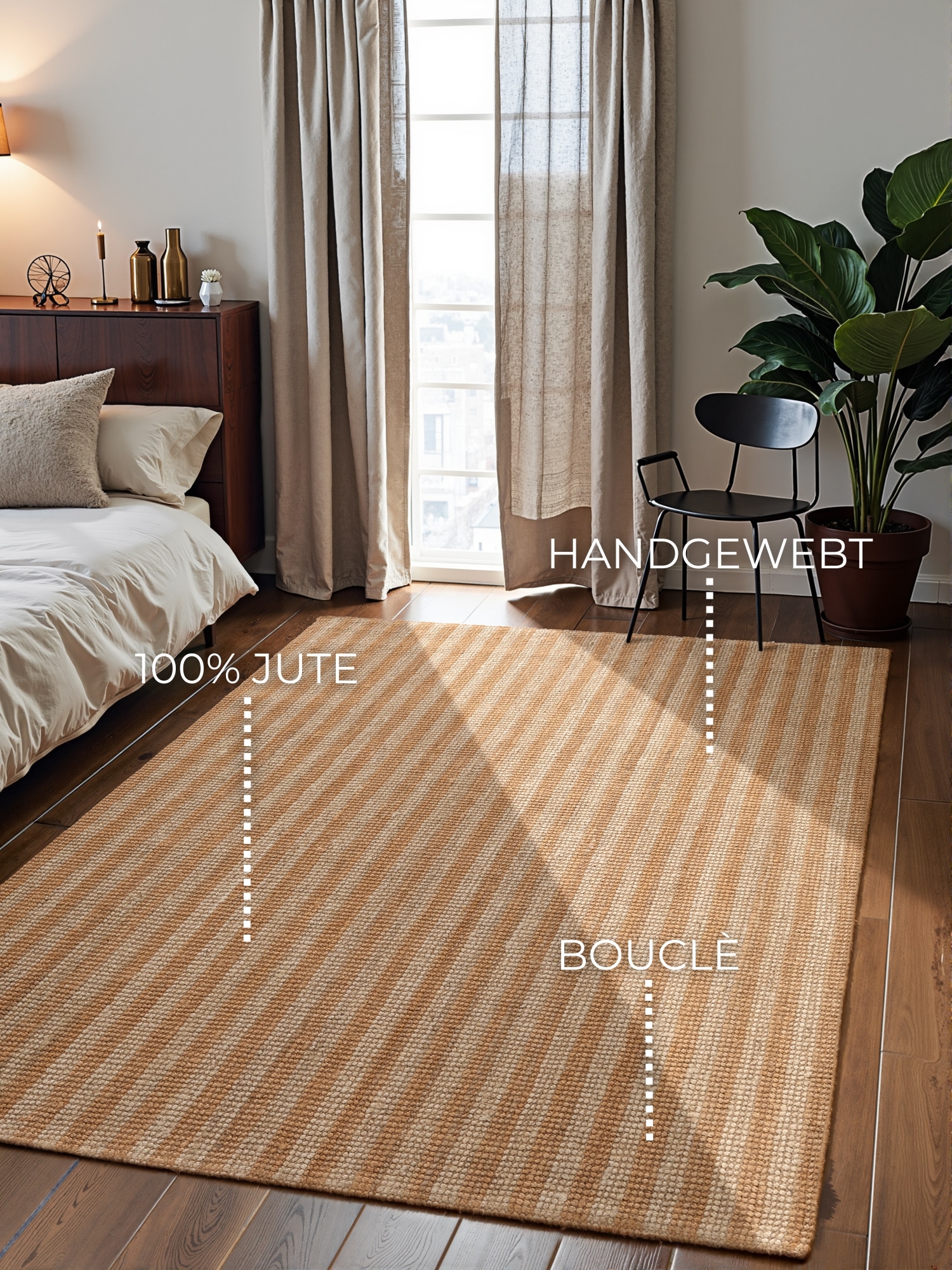 ELLE DECORATION Teppich »Juteteppich Amber« rechteckig 10 mm Höhe Jute, Natur, Wohnzimmer, Esszimmer, Schlafzimmer, Flur, Modern, Boho