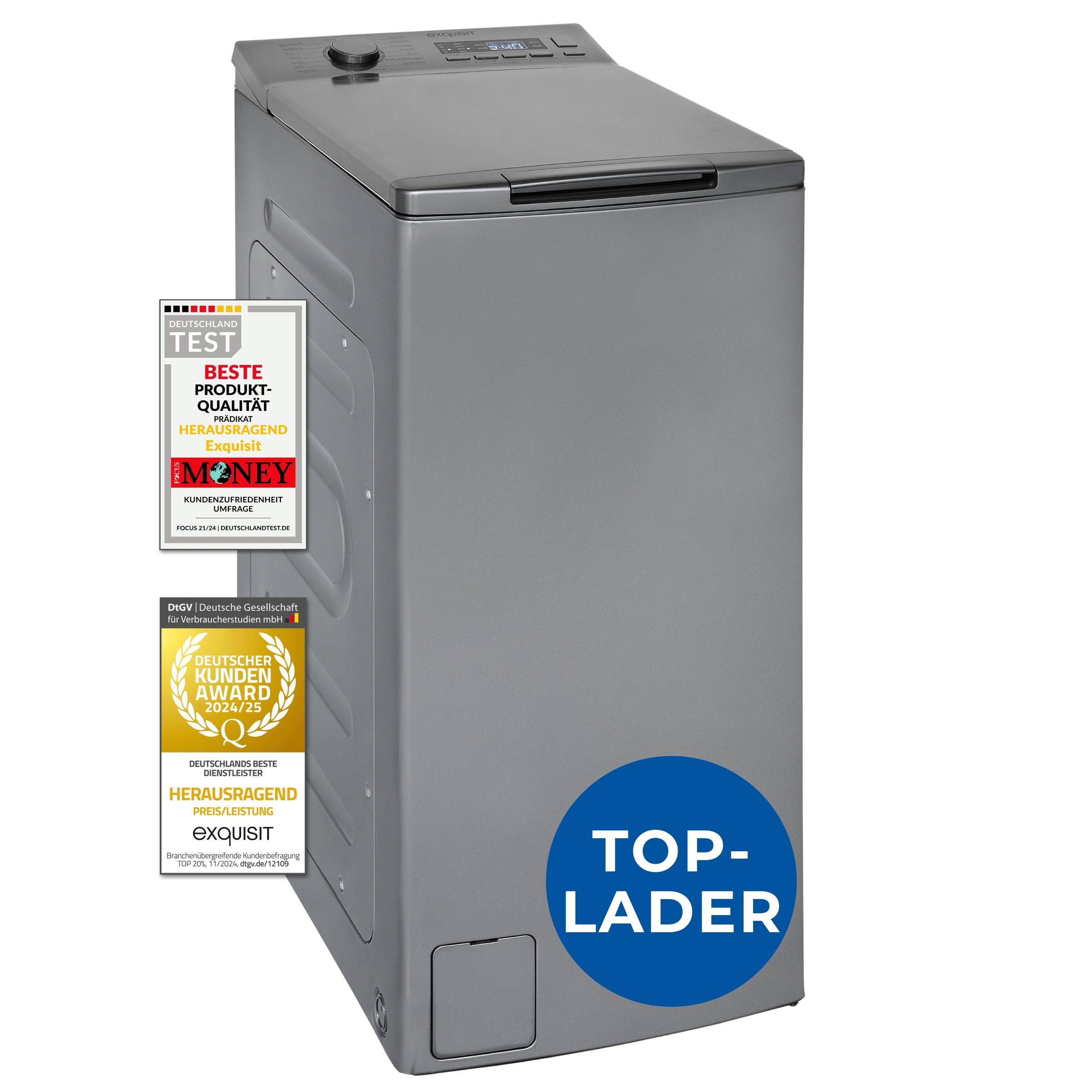 exquisit Waschmaschine »LTO1207-030A silber-dunkel«, 7,5 kg, 1200 U/min, 7, günstig online kaufen