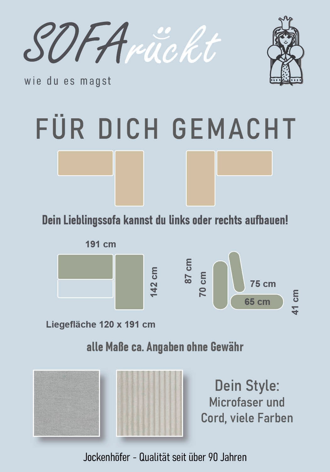 Jockenhöfer Gruppe Ecksofa »L-Form, B: 191 cm« mit Bettfunktion & Bettkasten
