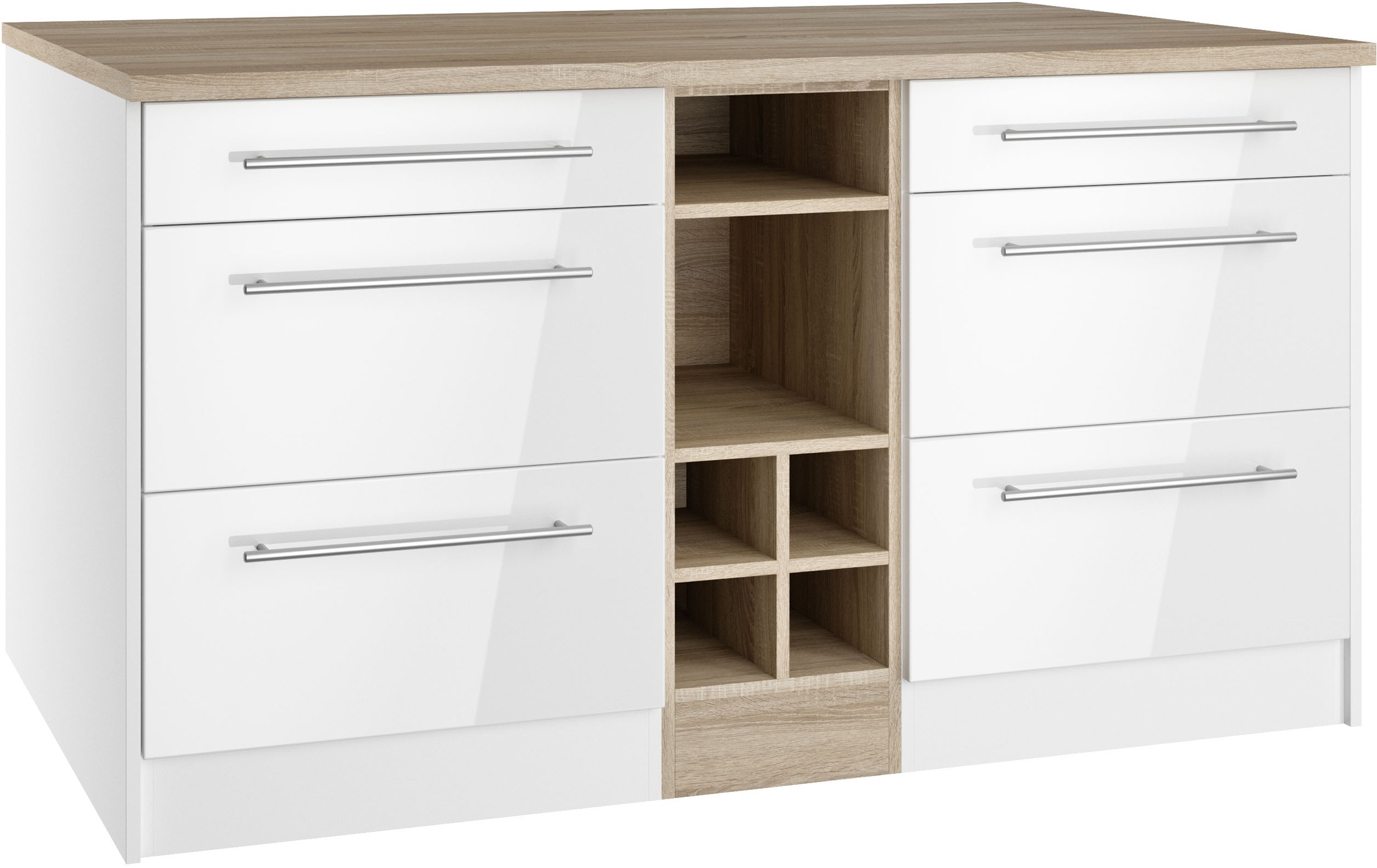 KOCHSTATION Kücheninsel »KS-Wien«, Breite 153 cm, MDF-Fronten, Flaschenregal