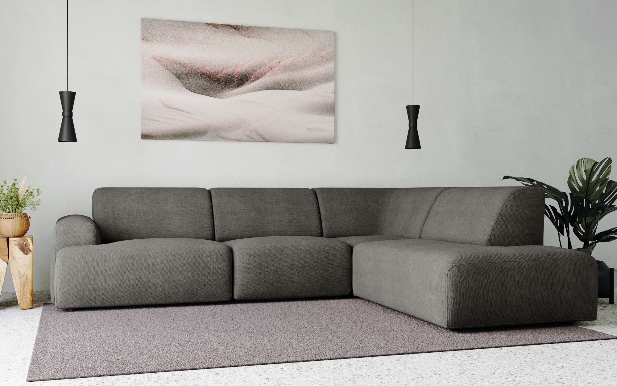 andas Ecksofa »Linkka, Breite 282 cm«, L-Form, in einem weichen Chenille-Stoff, mit Wellenunterfederung