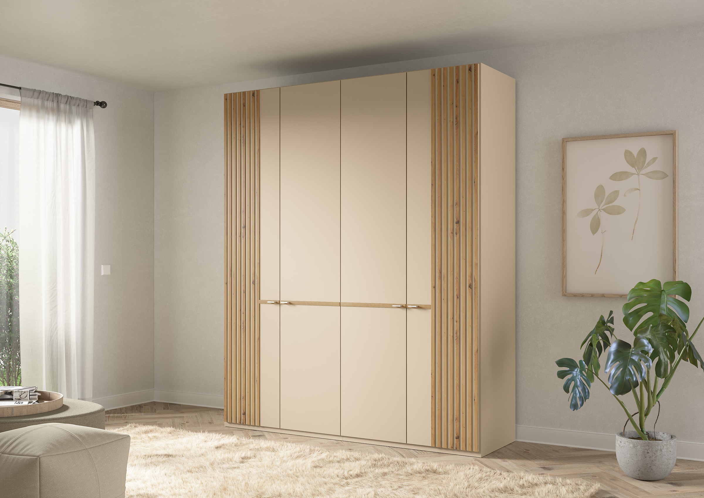 Musterring Drehtürenschrank »Isabelle« Lamellen in Eiche, Griffe in silber, günstig online kaufen