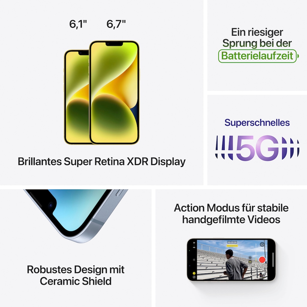 Apple Smartphone »iPhone 14 Plus 128GB«, gelb, 17 cm/6,7 Zoll, 128 GB Speicherplatz, 12 MP Kamera