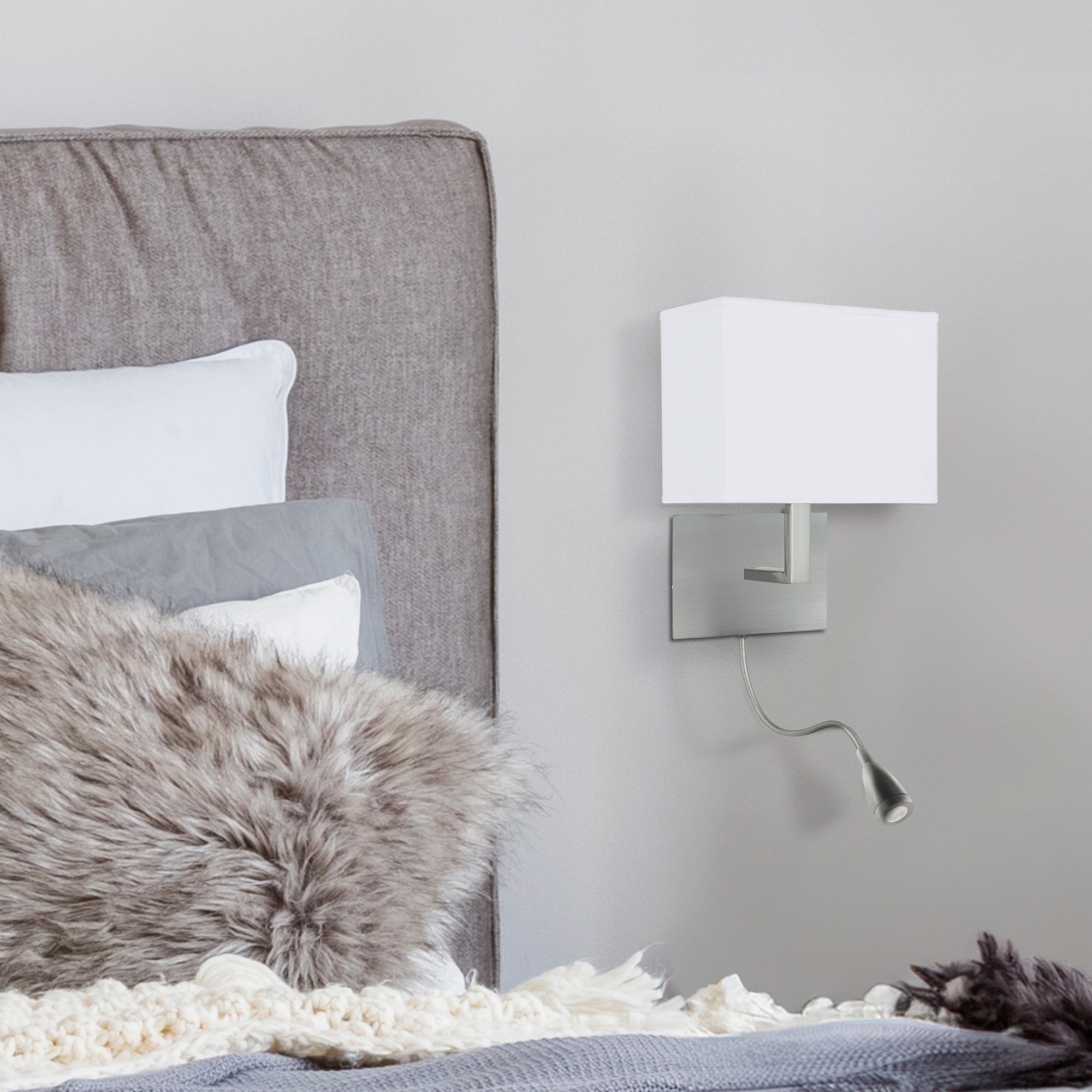 Searchlight Wandleuchte »Hotelwandlampe mit LED-Leselampe - Metall und Stoffschirm« E27 1 Stk.