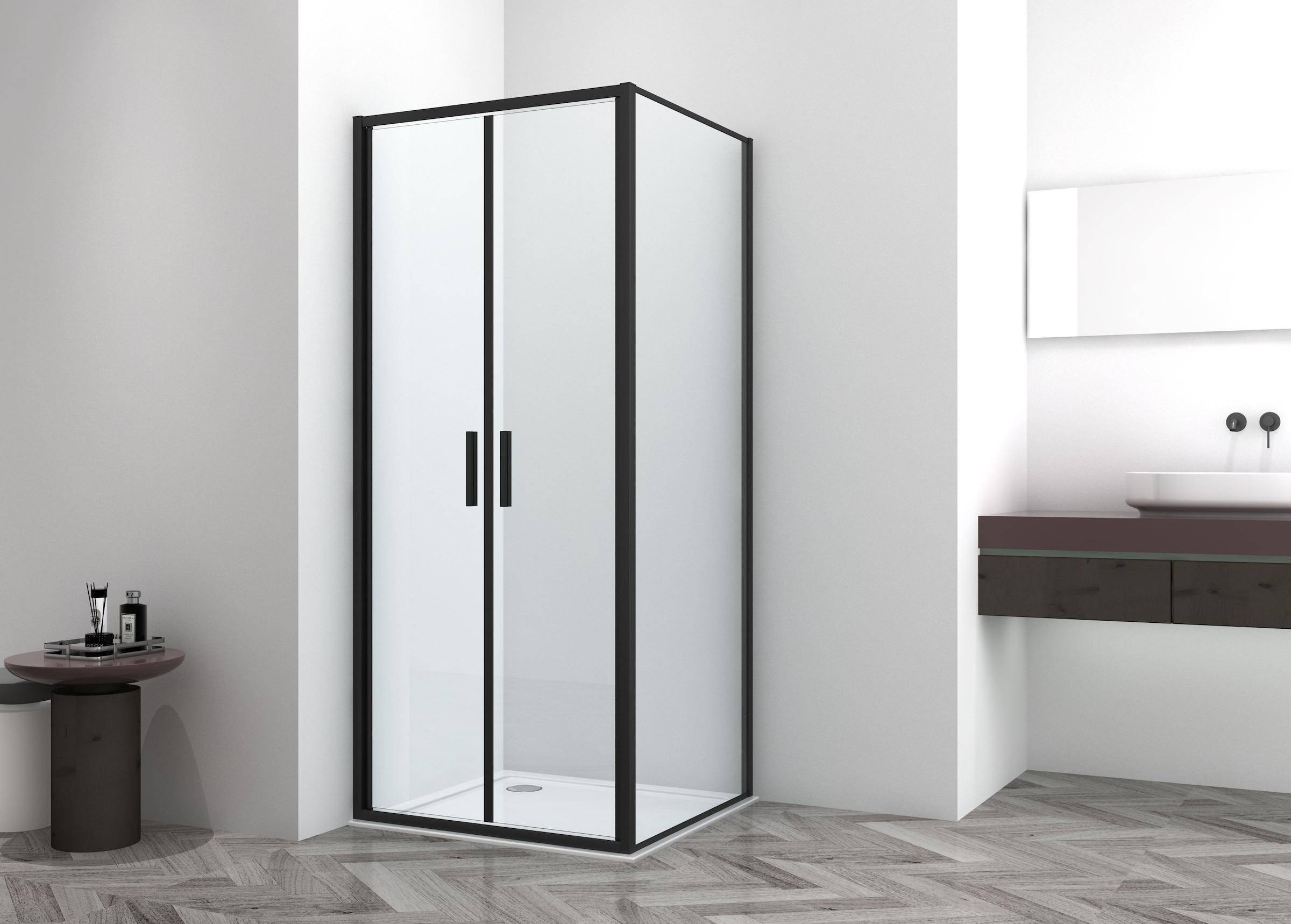Sanotechnik Dusch-Doppelflügeltür »Sanotechnik SlimLine Salontür schwarz« 6mm ESG Sicherheitsglas mit Easy-Clean-Beschichtung