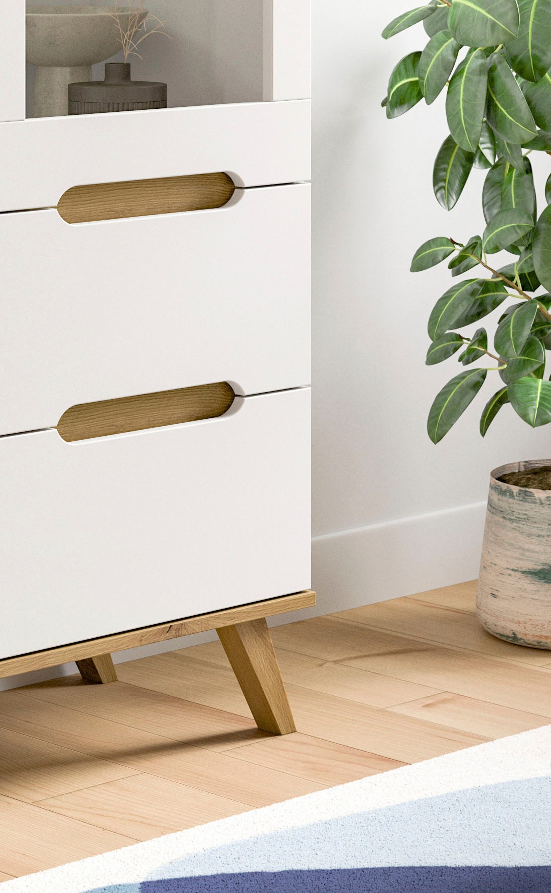 Home affaire Highboard »Alesund, Höhe 140cm, 2 Türen, 1 Schubkasten,konischer Fuß, Scandi-Look«, Anrichte, Schrank, Kommode, Midischrank, Wohnmöbel, Wohnzimmer