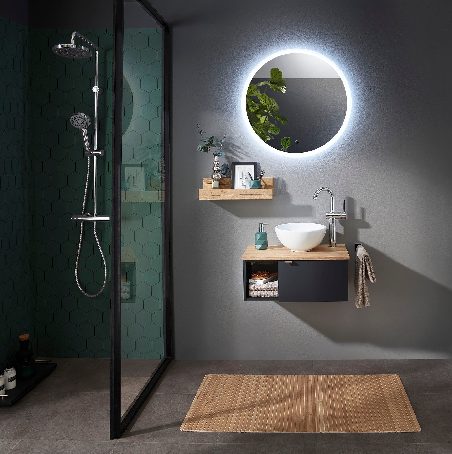 Saphir Waschtisch »Serie 6915 Waschschale mit Unterschrank für Gästebad, Gäste WC«, 61 cm breit, 1 Tür, offenes Fach, kleine Bäder, ohne Armatur
