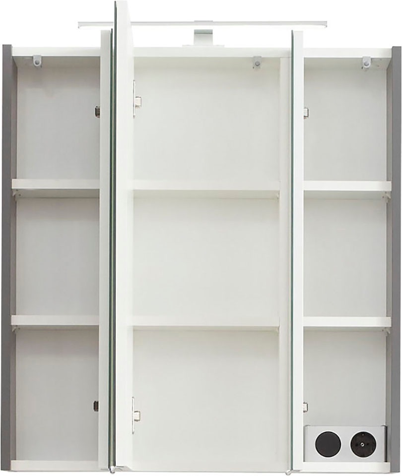 Saphir Spiegelschrank »Quickset 357 Badschrank, 3 Spiegeltüren, 6 Einlegeböden, 65 cm breit« inkl. LED-Beleuchtung, Türdämpfer, Schalter-/Steckdosenkombination