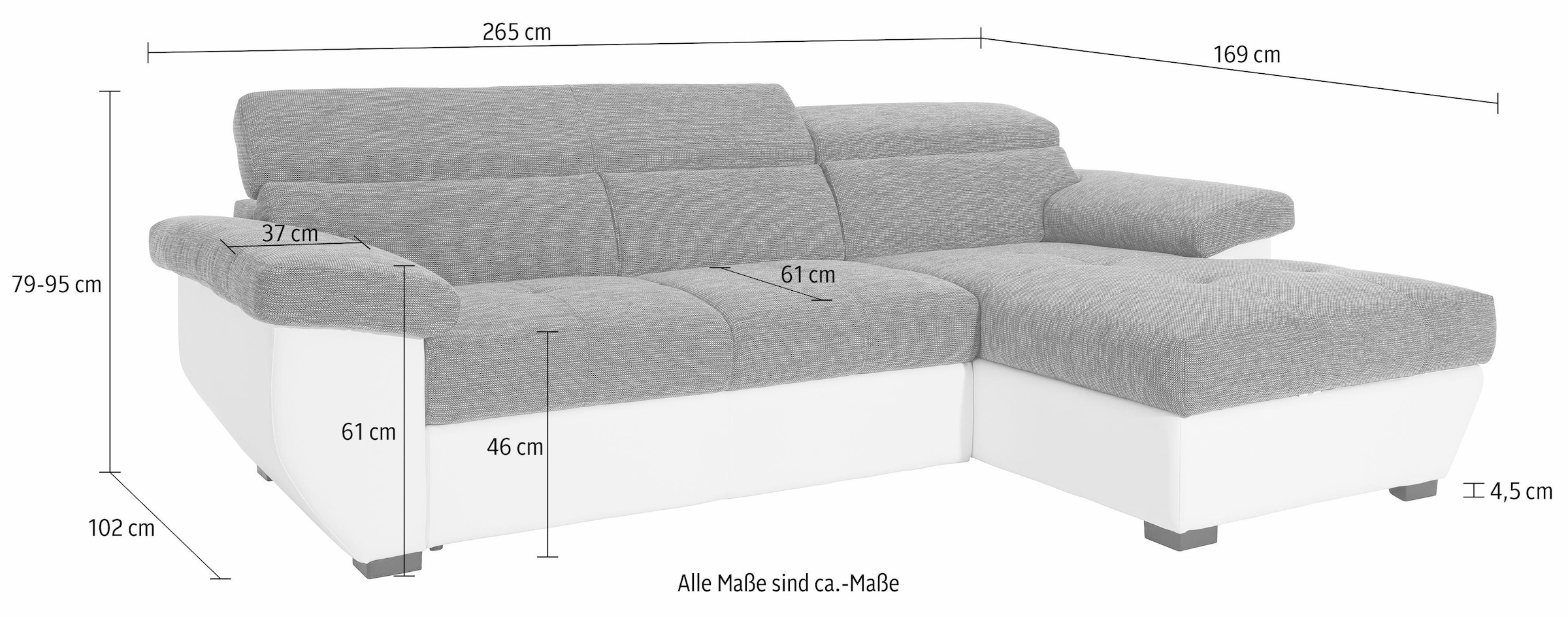 COTTA Polstergarnitur »Speedway L-Form«, (Set), Set bestehend aus: Ecksofa mit Kopfteilverstellung & Hocker