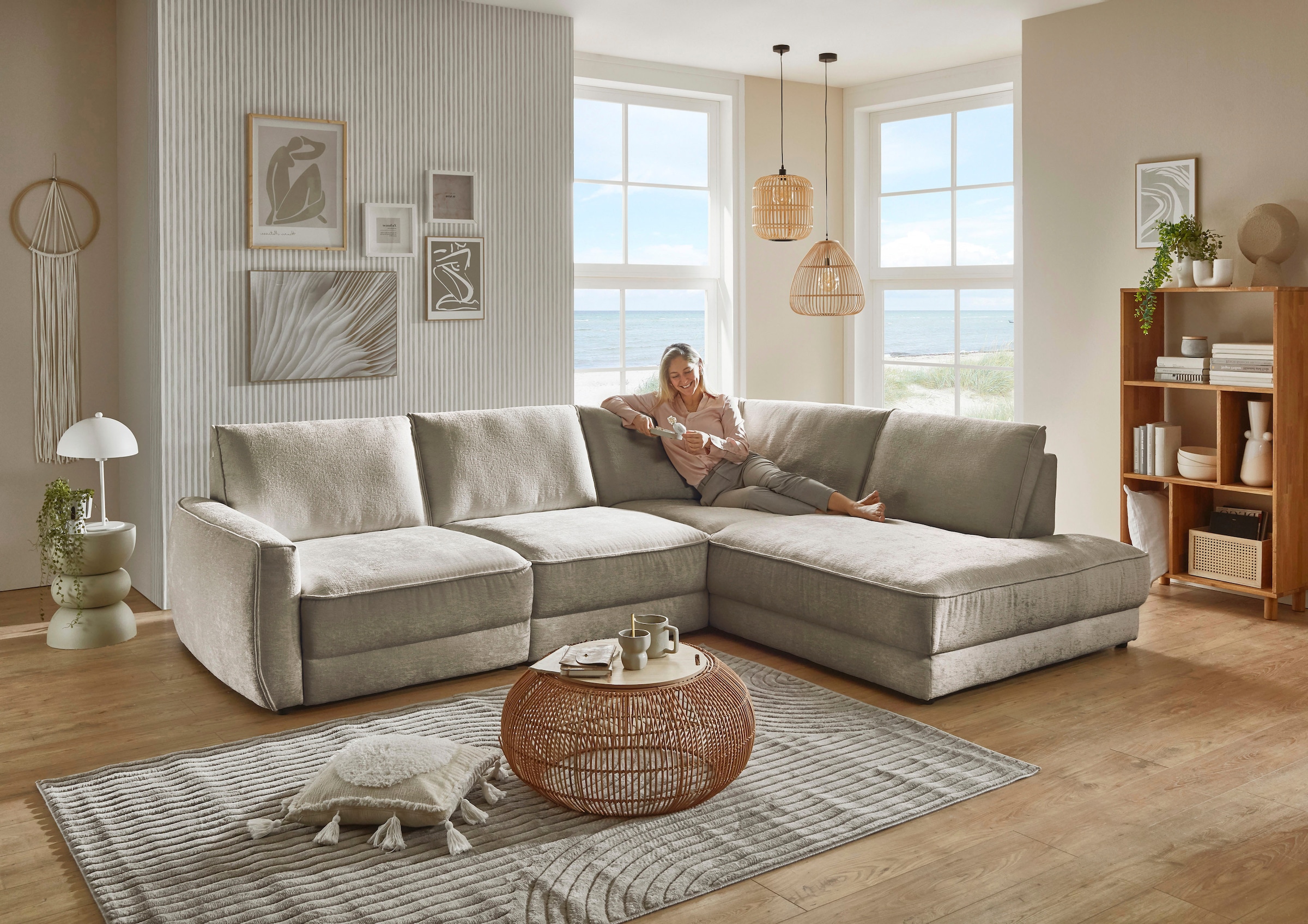Die PlanBar Ecksofa »ZE-EM24139 L-Form, 310 cm breit, softige Couch Polsterecke« Kaltschaum Polstersofa mit 1x Sitztiefenverstellung