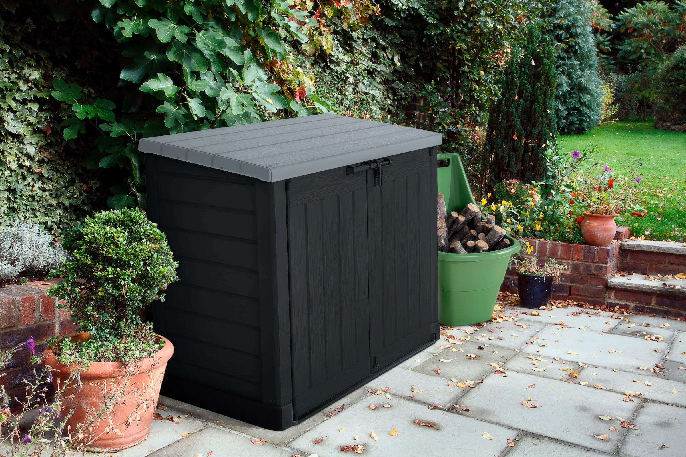 Keter Aufbewahrungsbox »Store It Out MAX 1200L«, Mülltonnenbox in Holzoptik