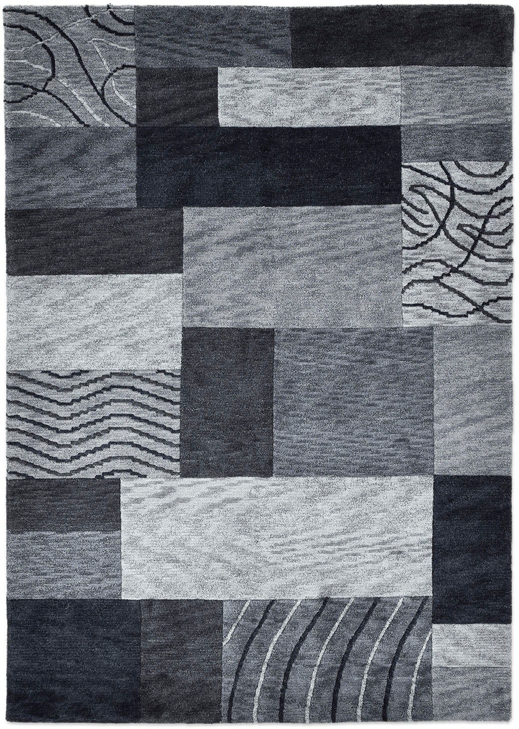 THEKO Wollteppich »Royal Domas 4028«, rechteckig, 14 mm Höhe, Kurzflor, reine Wolle, handgetuftet, modernes Patchwork Design
