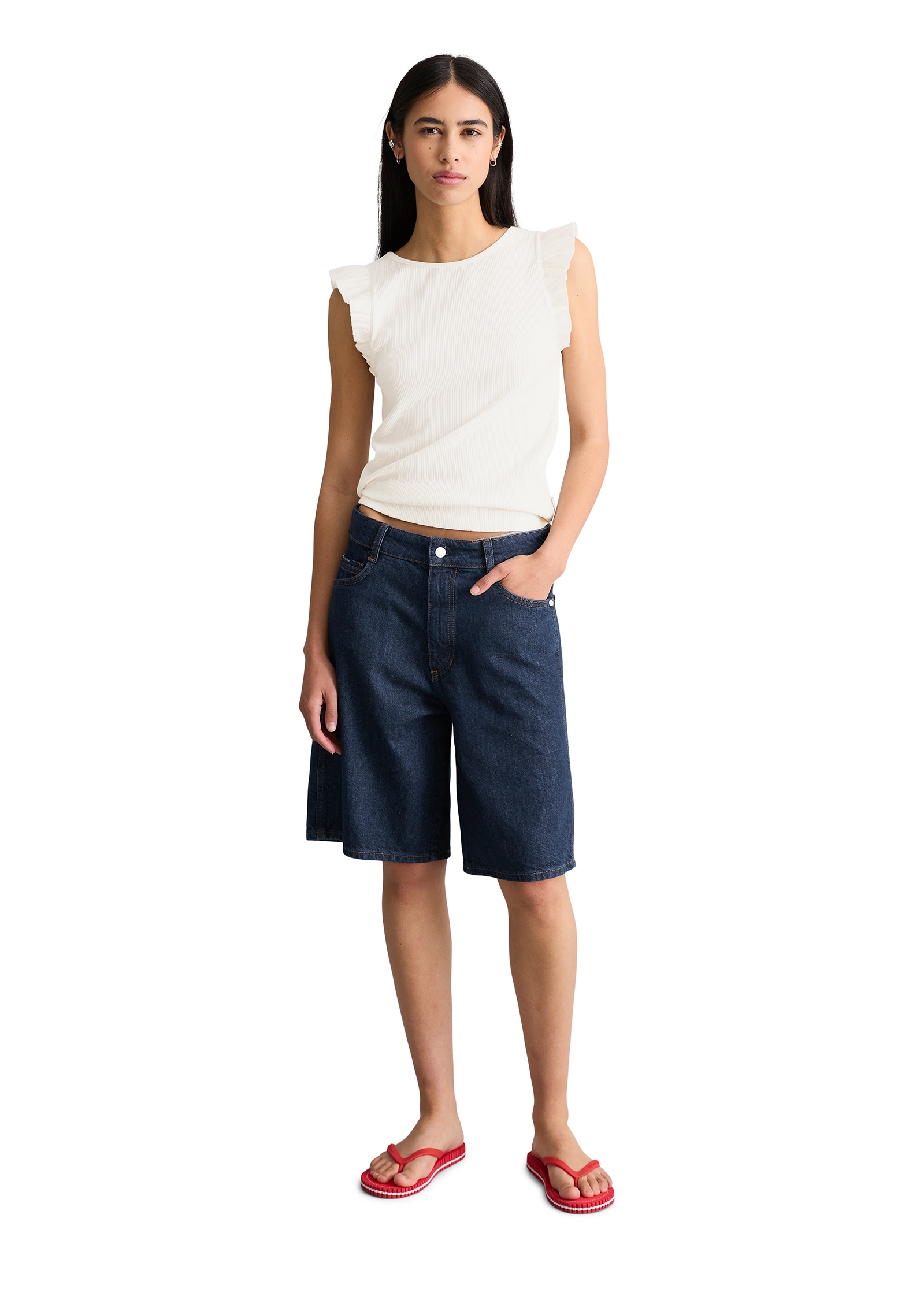 Marc O'Polo DENIM Trägertop Ärmelloses Volant-Top regular aus Bio-Baumwolle-Mix
