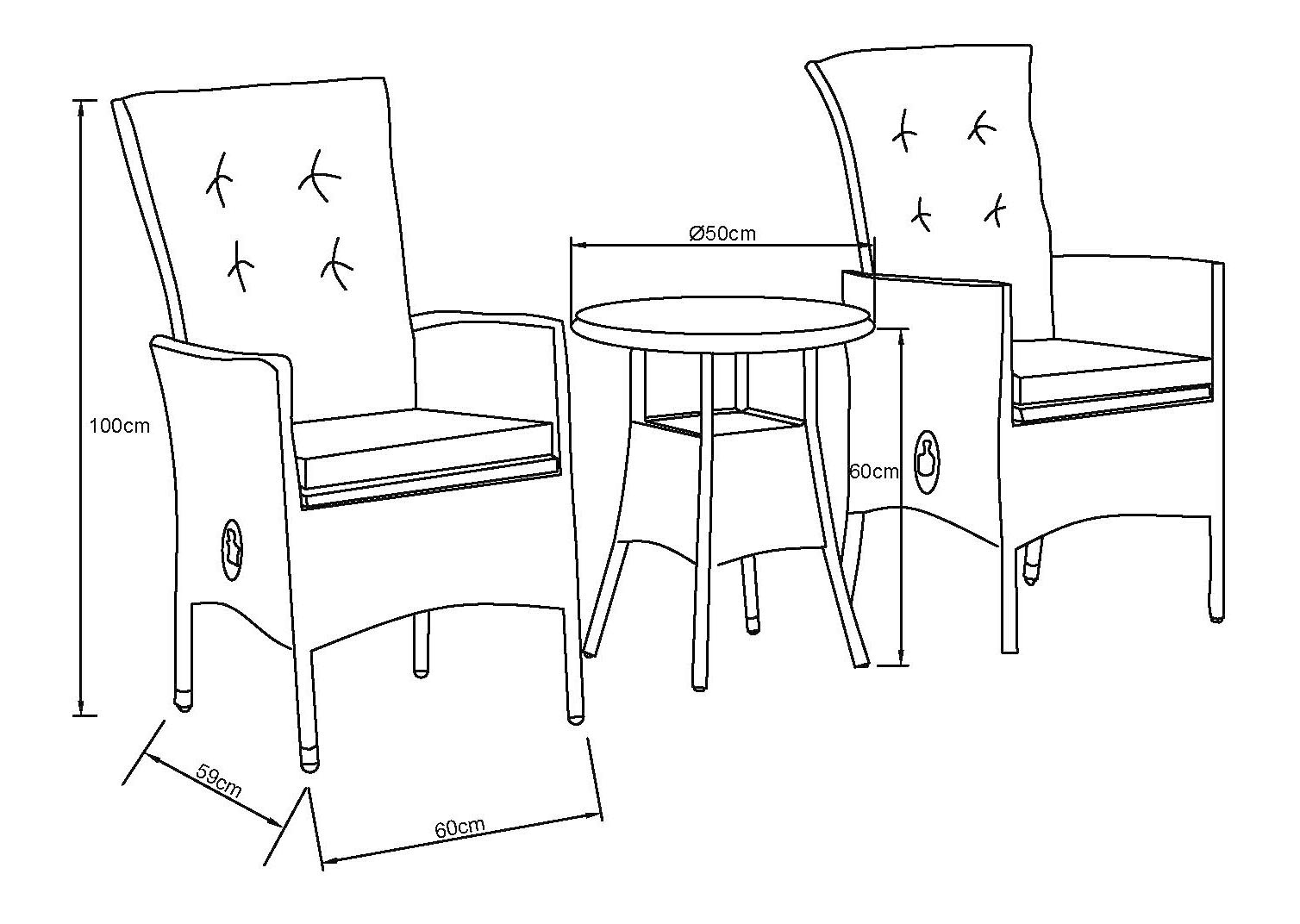 KONIFERA Garten-Essgruppe »Balkonset "Belluno"«, (Set, 5 tlg., 2x Sessel, 1x Tisch Ø 50 cm, inkl. Auflagen), Polyrattan, Sessel sind stufenlos verstellbar, Grau, Stahl