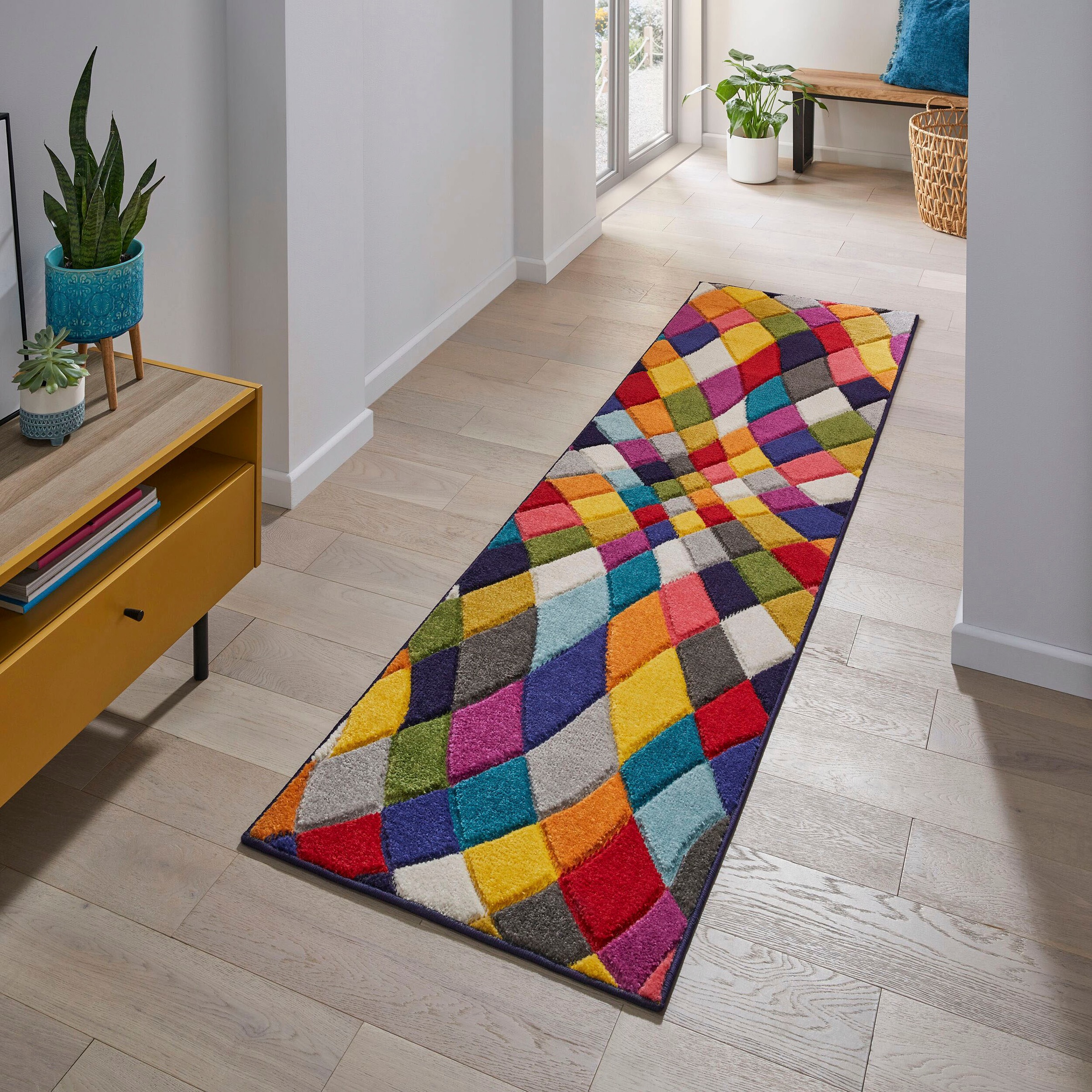 FLAIR RUGS Läufer »Rhumba«, rechteckig, 10 mm Höhe, fußbodenheizungsgeeignet, strapazierfähig, buntes Muster, Rauten