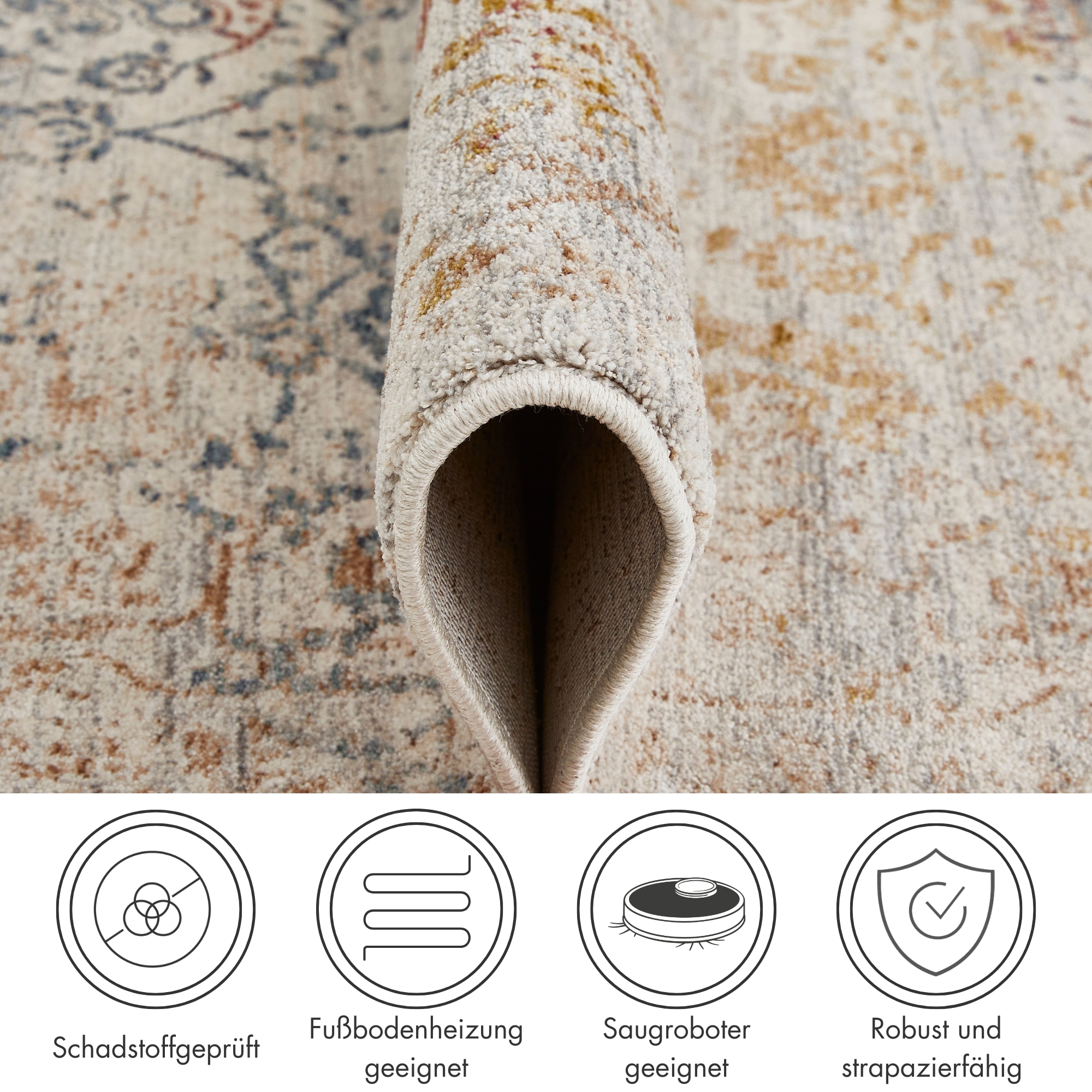 LUXOR living Teppich »Rocco«, rund, 11 mm Höhe, Vintage-Look, florales Design, Wohnzimmer, Schlafzimmer