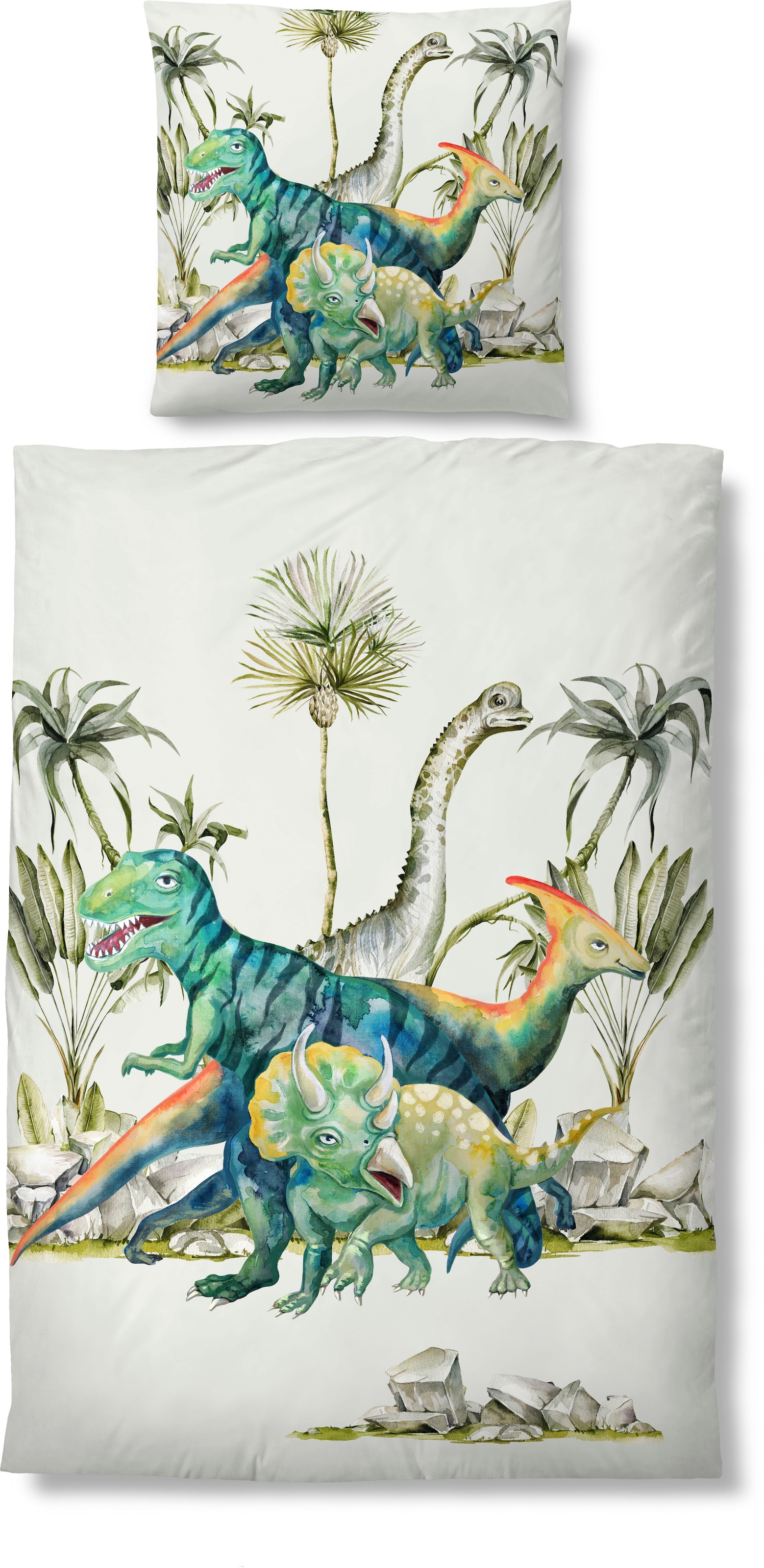 Biberna Kinderbettwäsche »Dinos«, 135/200+80/80 cm, atmungsaktiv, 100% Baumwolle, Reißverschluss