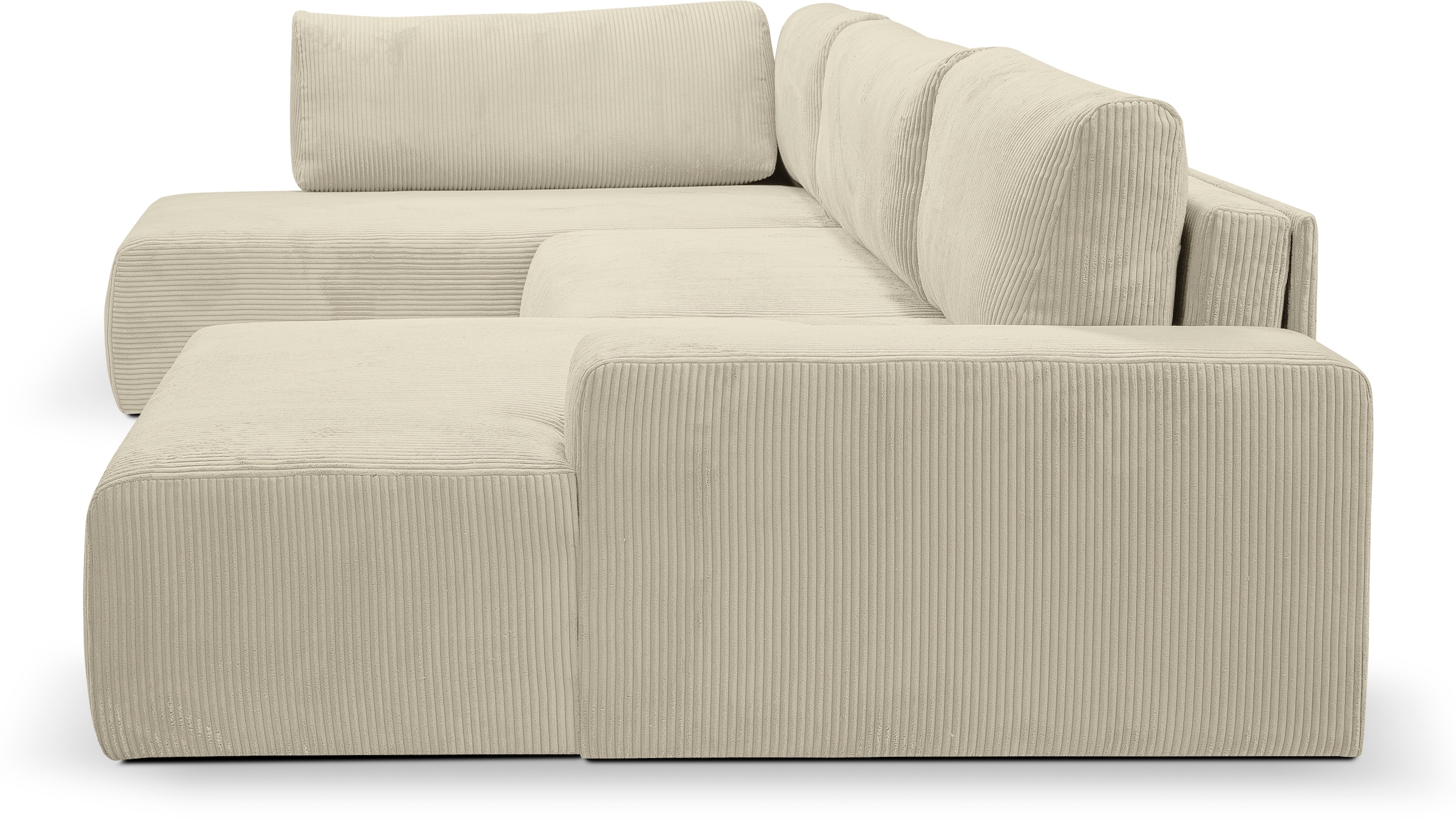 WERK2 Wohnlandschaft »Rotterdam-U, U-Form, in kuschelweichem Cord oder Breitcord«, Design Sofa mit Schlaffunktion & Bettkasten, Cord, Natur