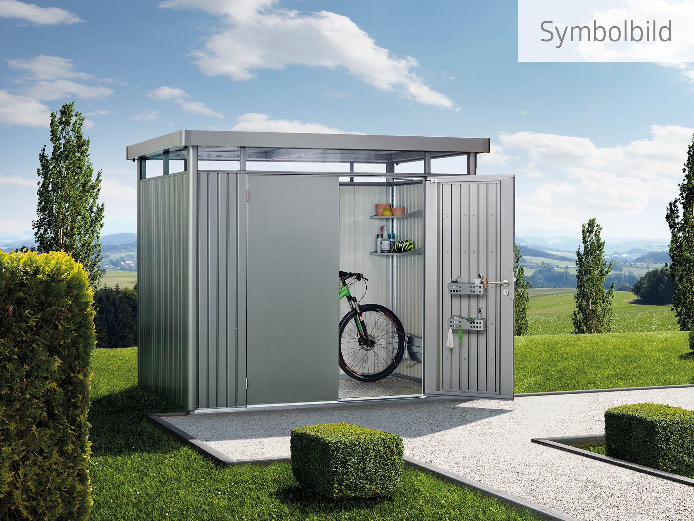 Biohort Gerätehaus »HIGHLINE Gr. H1, verschiedene Farben«, stylisches Metall-Gartenhaus mit Flachdach