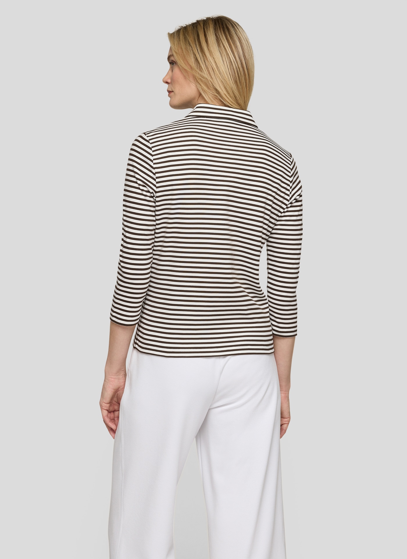 Rabe T-Shirt 3/4-Arm geringelt und mit Hemdkragen und Glitzersteinen