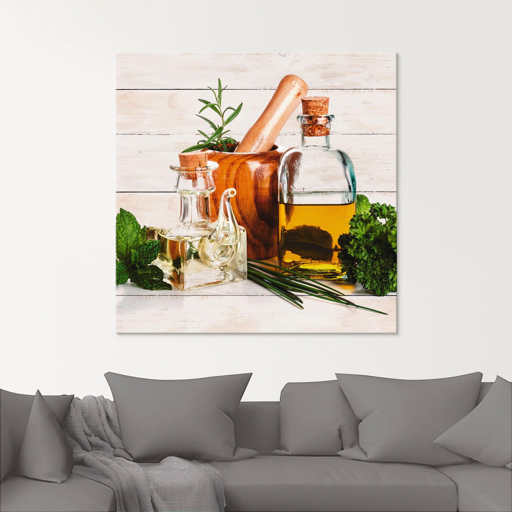Artland Glasbild »Olivenöl und Kräuter - Küche«, Arrangements, (1 St.), in verschiedenen Größen