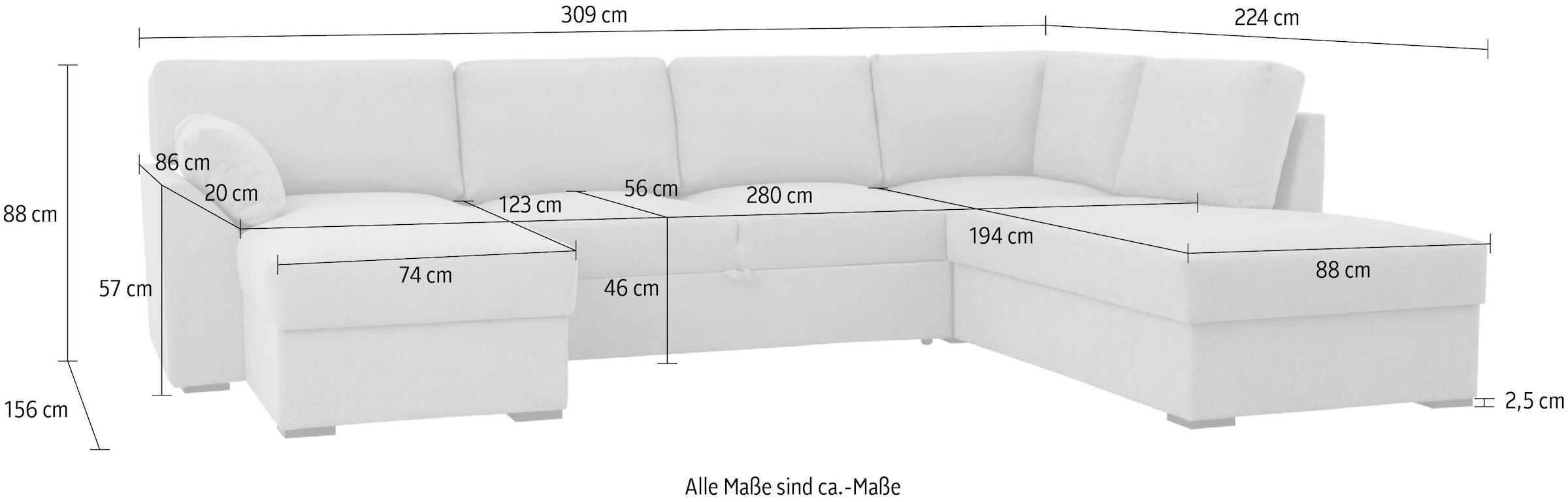 Home affaire Wohnlandschaft »Citry«, Breite 309 cm, Chenille, Bettfunktion, Bettkasten, U-Form