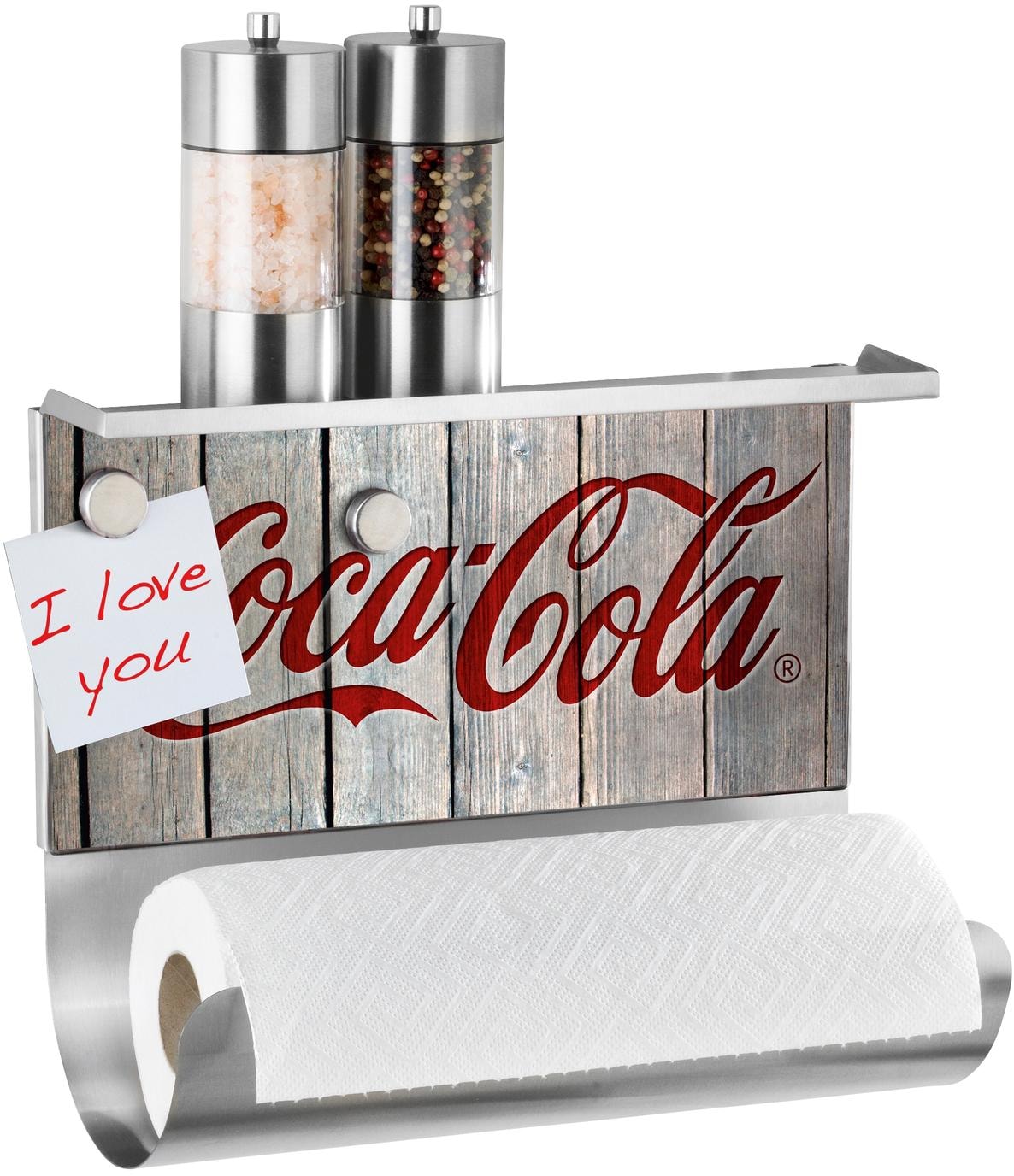 WENKO Küchenrollenhalter »Coca-Cola Wood«, Edelstahl und Glas, magnetisch,  mit Ablage auf Rechnung kaufen