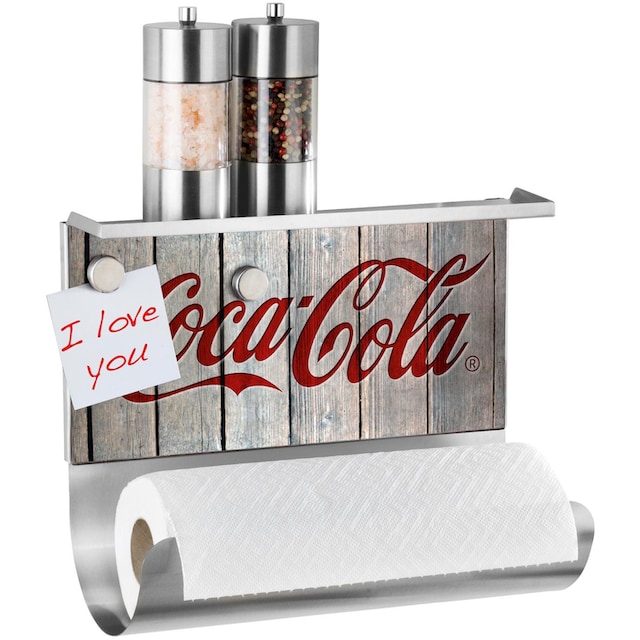 WENKO Küchenrollenhalter »Coca-Cola Wood«, Edelstahl und Glas, magnetisch,  mit Ablage auf Rechnung kaufen