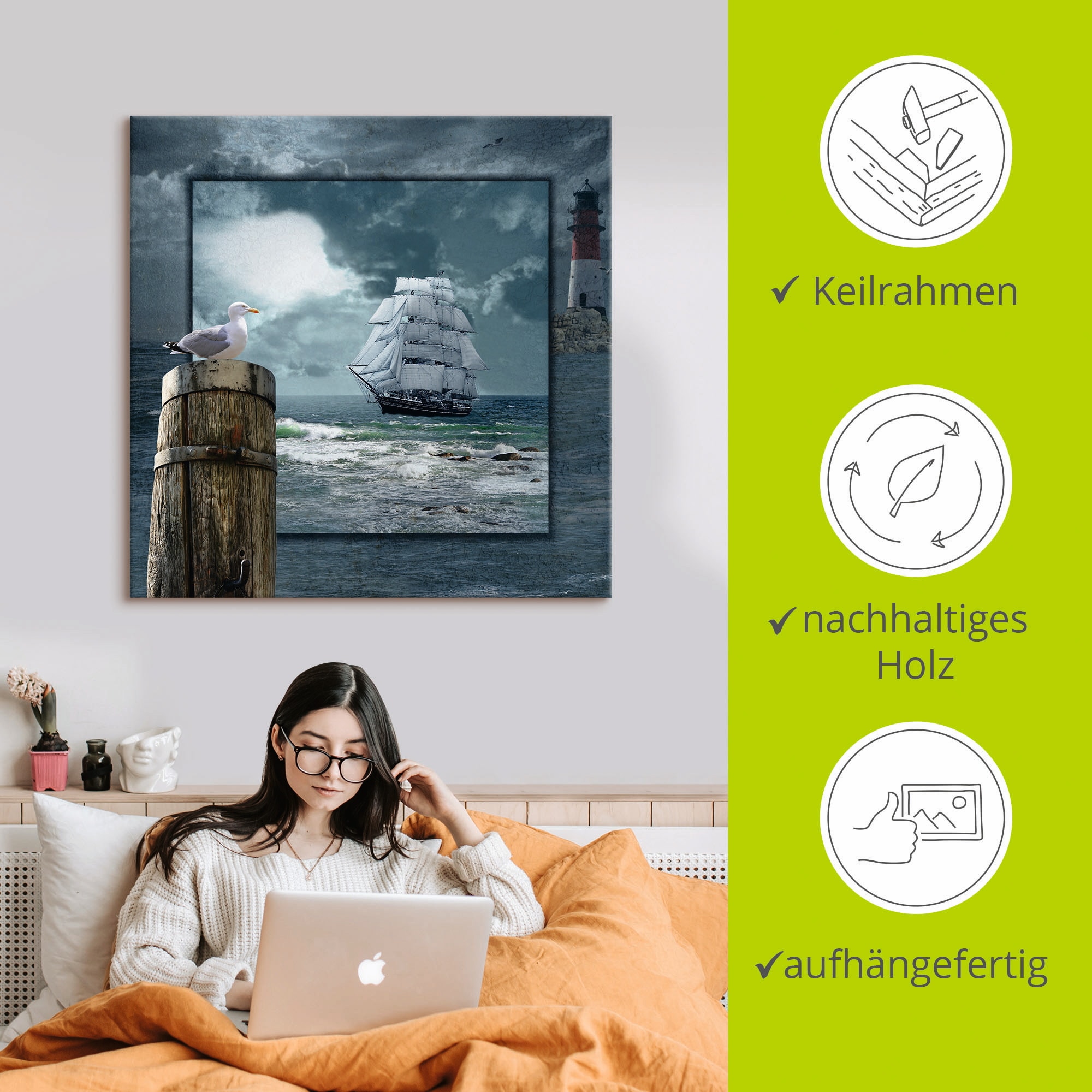 Artland Wandbild »Maritime Collage mit Segelschiff«, Boote & Schiffe, (1 St.), als Leinwandbild, Poster, Wandaufkleber in verschied. Größen