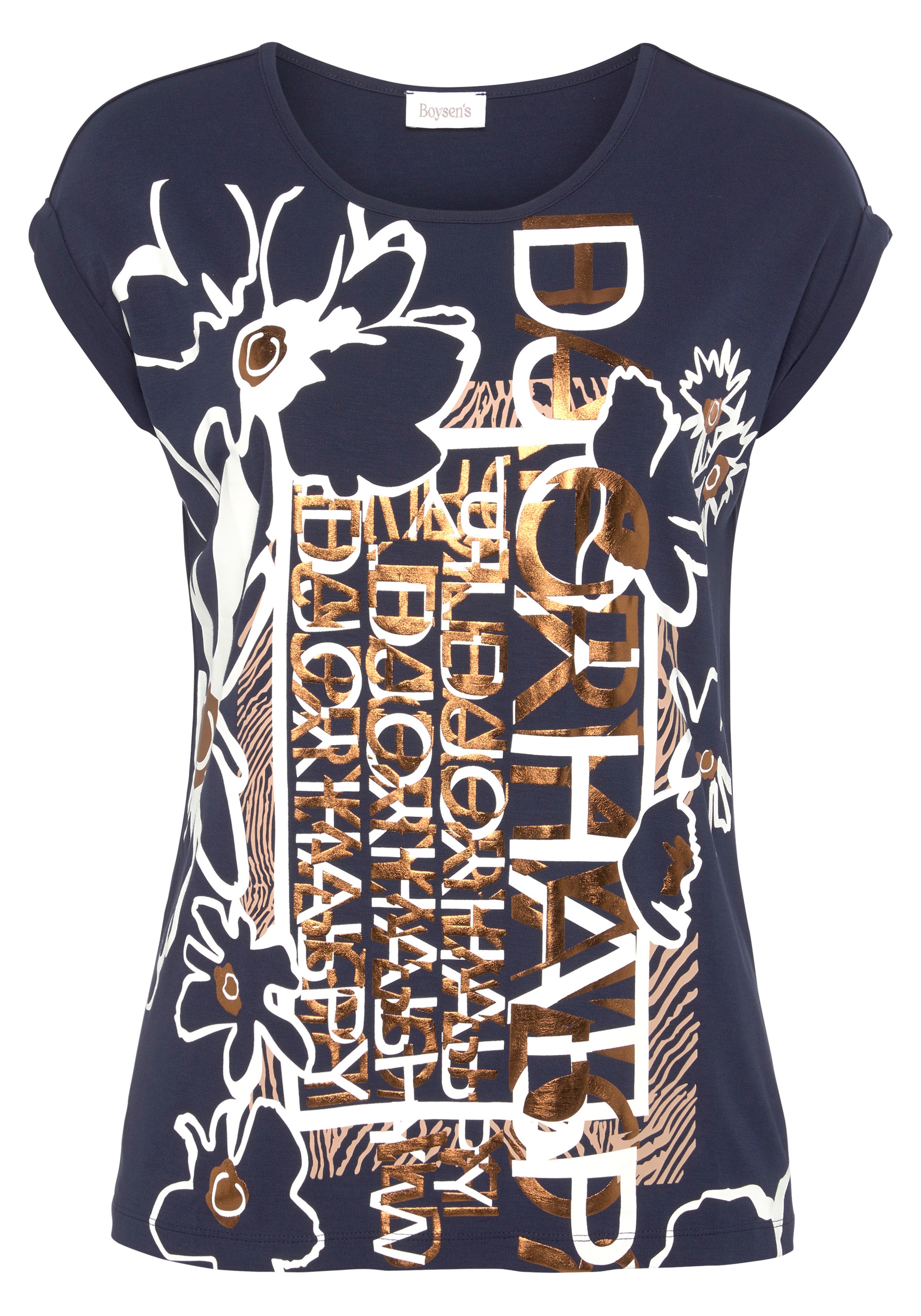 Boysen\'s Rundhalsshirt, mit großem Frontdruck NEUE - mit kaufen bronzefarbenden Elementen KOLLEKTION