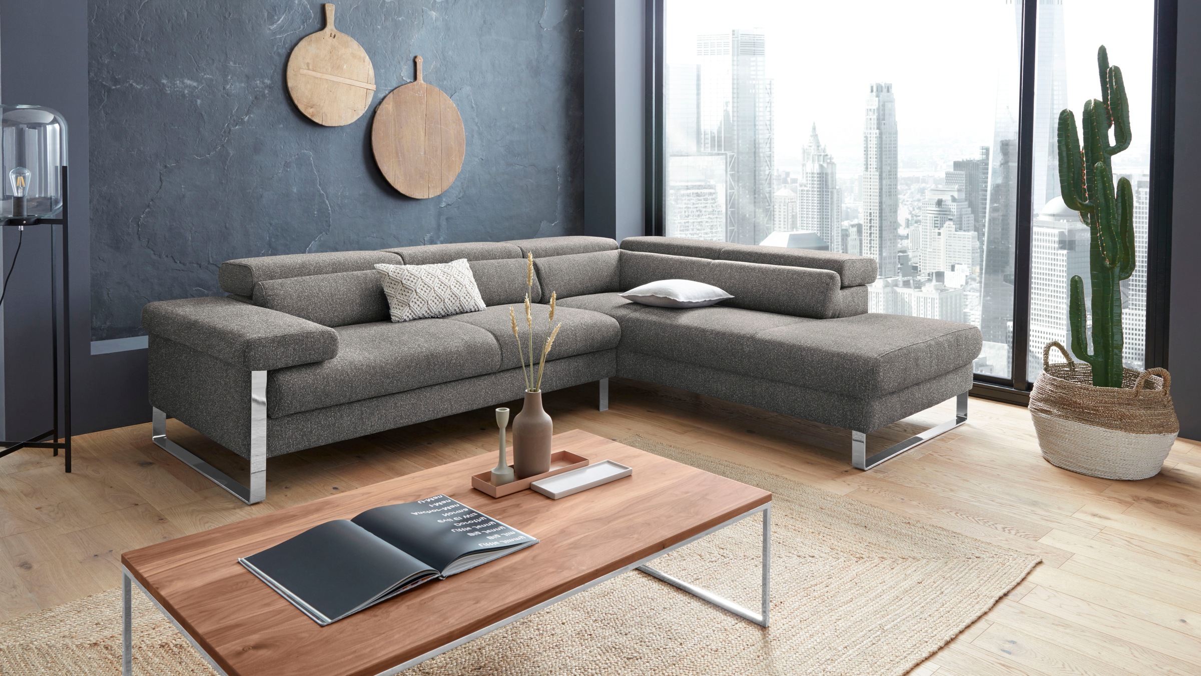 W.SCHILLIG Ecksofa »finn, toller Sitzkomfort, L-Form, hochwertige Verarbeitungsdetails«, German Design Award 2016, Fußgestell Chrom glänzend, Breite 281 cm