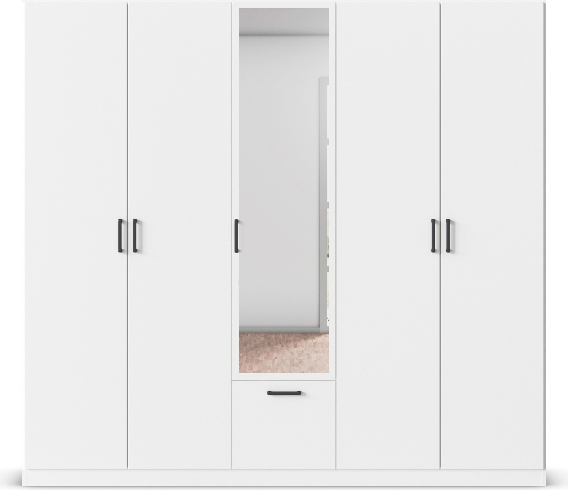 rauch Drehtürenschrank »Kleiderschrank Schrank Garderobe Wäscheschrank BARI mit Spiegel«, mit Schubasten mittig, moderner Griff in Graumetallic MADE IN GERMANY