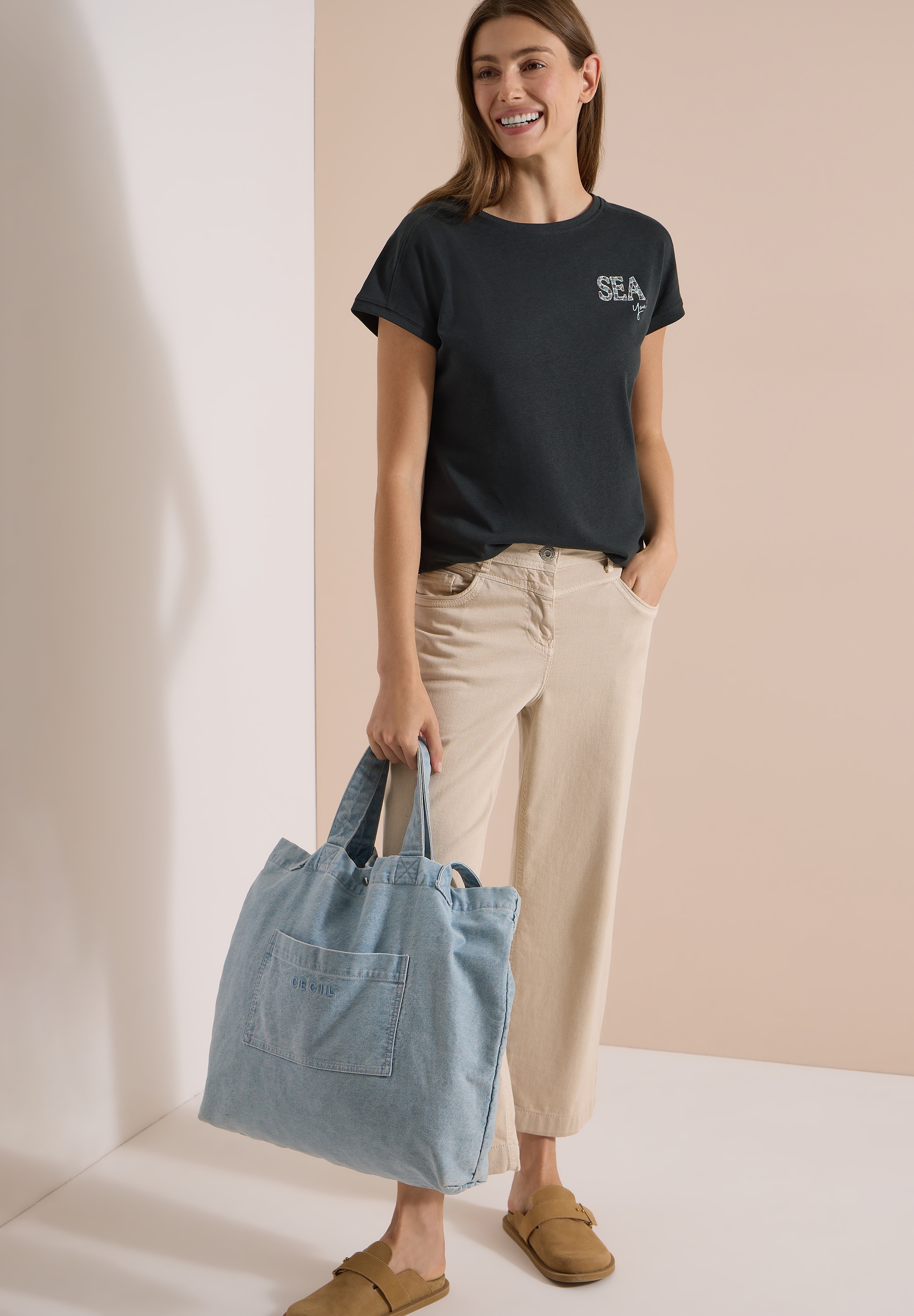 Cecil Kurzarmshirt Sommershirt mit Rundhals und Embroidery