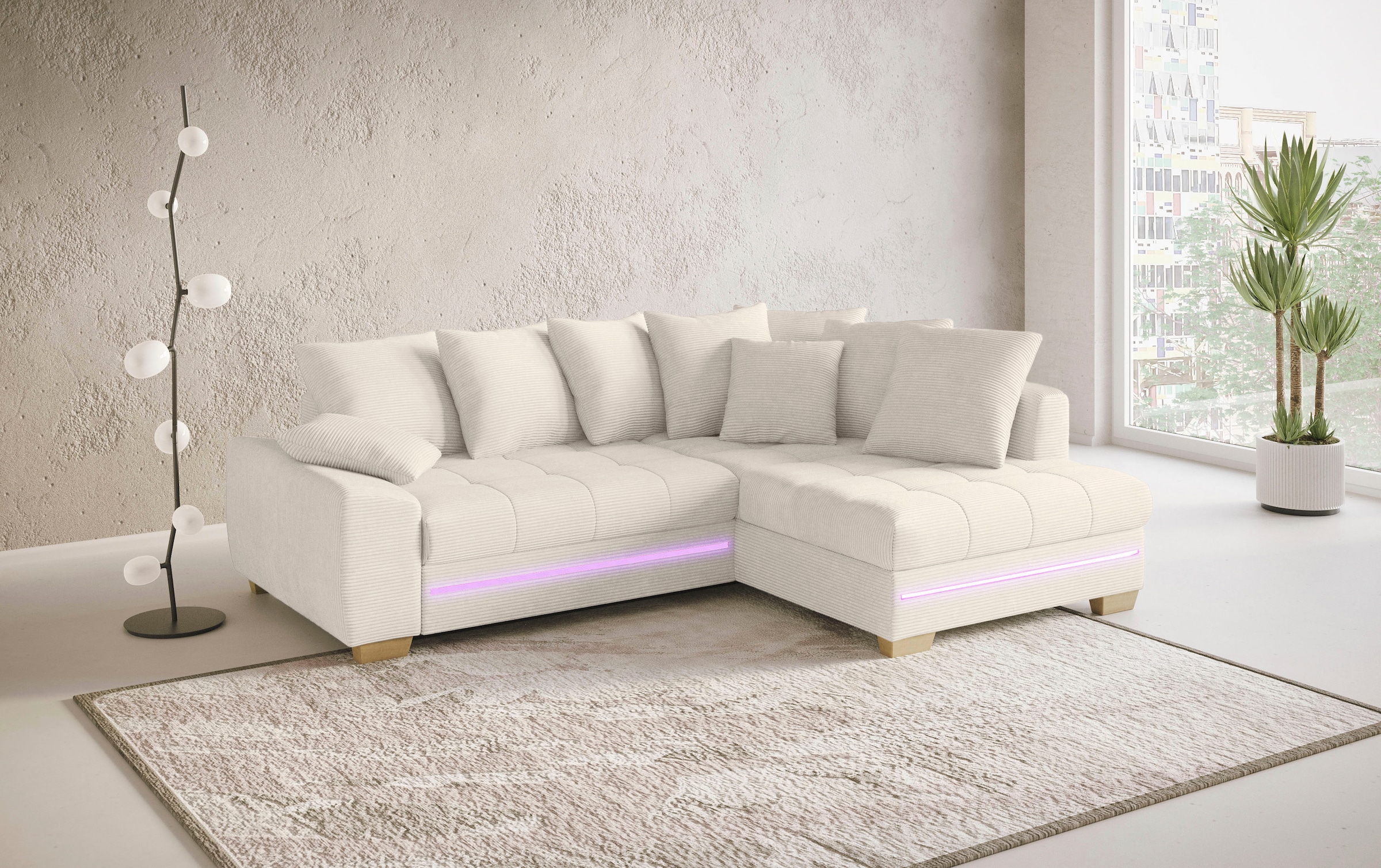 Mr. Couch Ecksofa »Nikita II, L-Form«, mit Kaltschaum, RGB-LED Beleuchtung, wahlweise mit Bett, Bettkasten