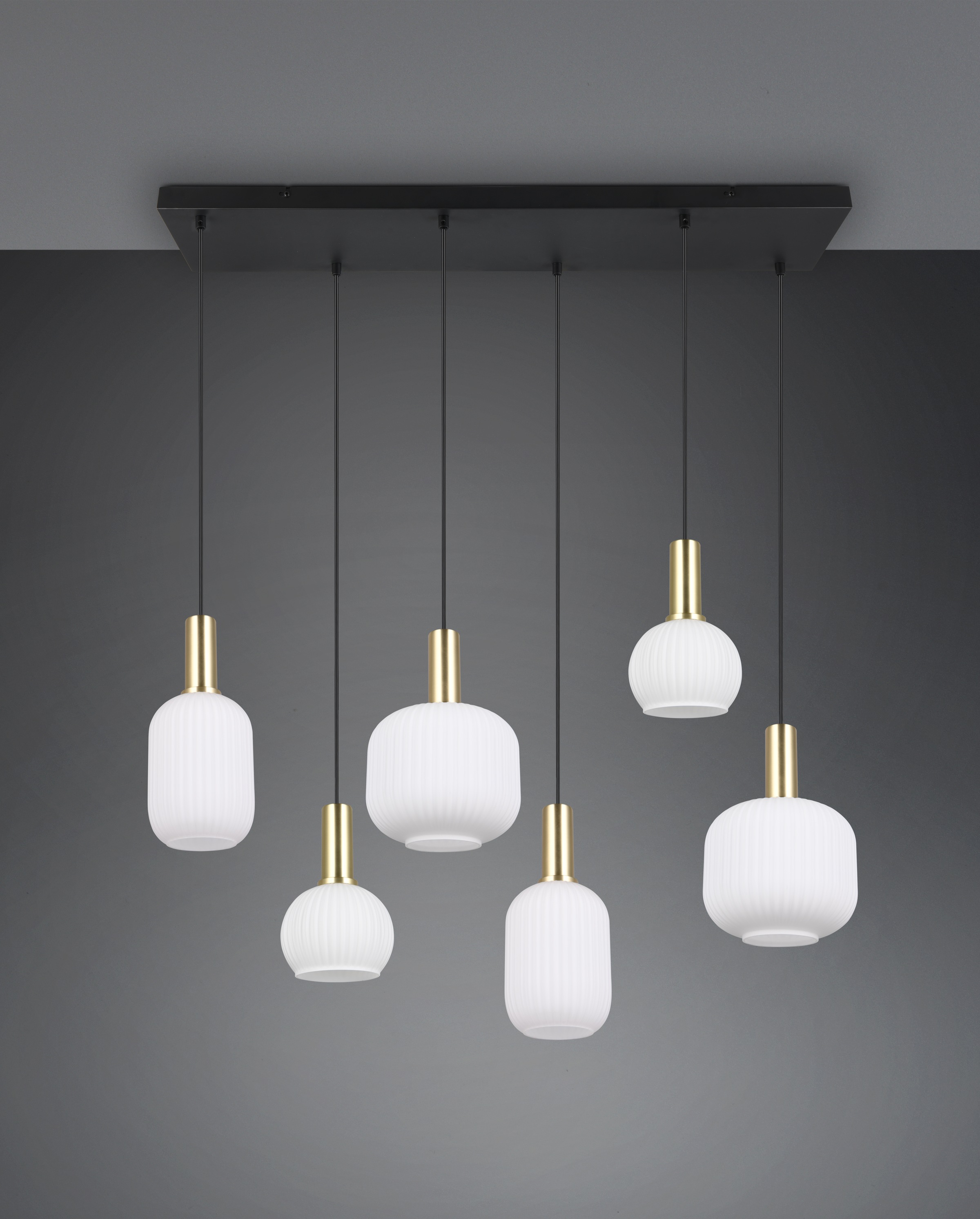 TRIO Leuchten Pendelleuchte »DIVA, E27 Hängelampe 6-flammig mit Glasschirm, exkl 6xE27 max 10W«, 6 flammig, Leuchtmittel E27 | Leuchtmittel wechselbar, höhenverstellbar bis max 150cm Hängeleuchte 92x 35 cm Wohnzimmer Küche